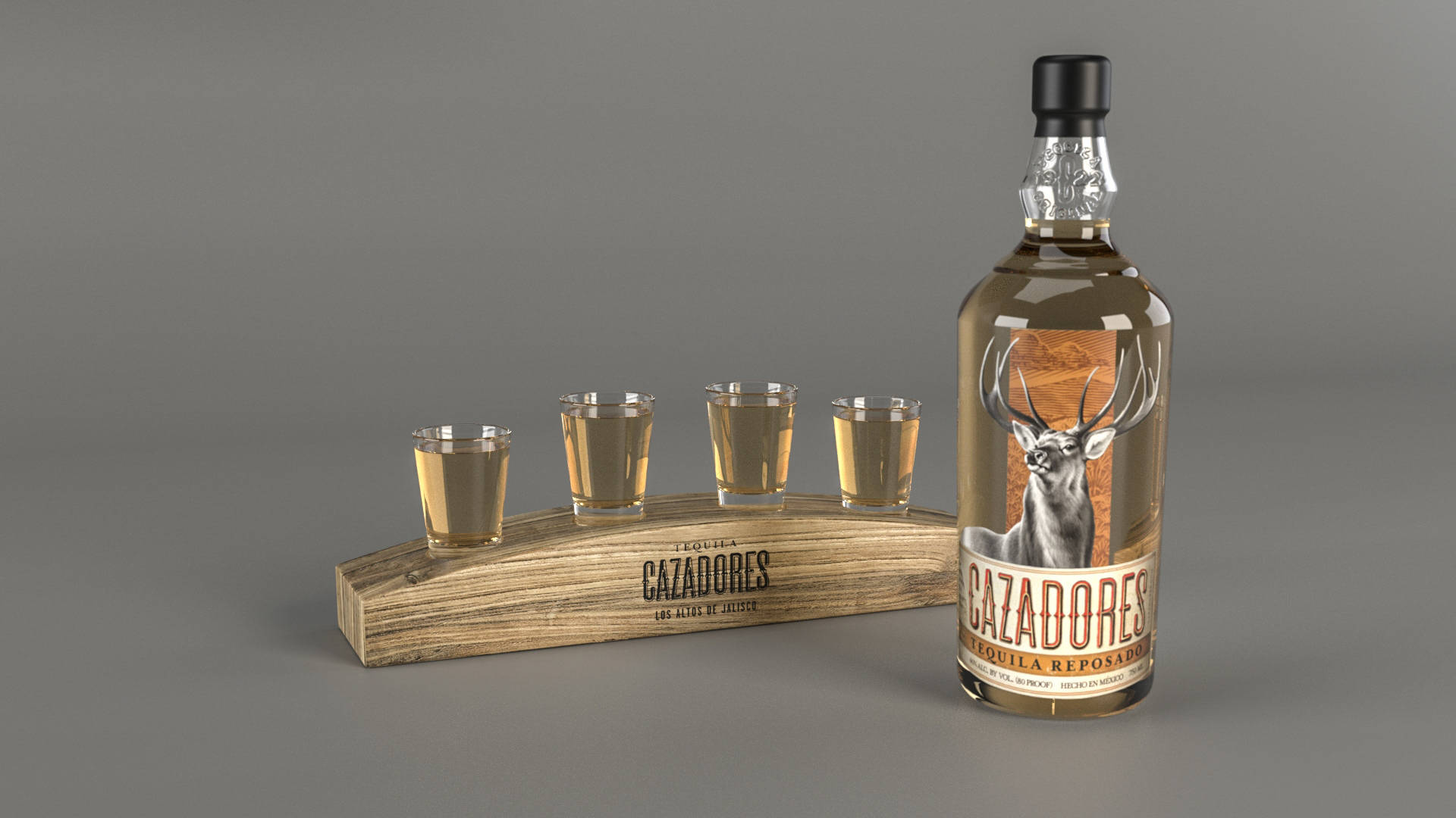 Cazadores Tequila With Four Shot Glasses Wallpaper