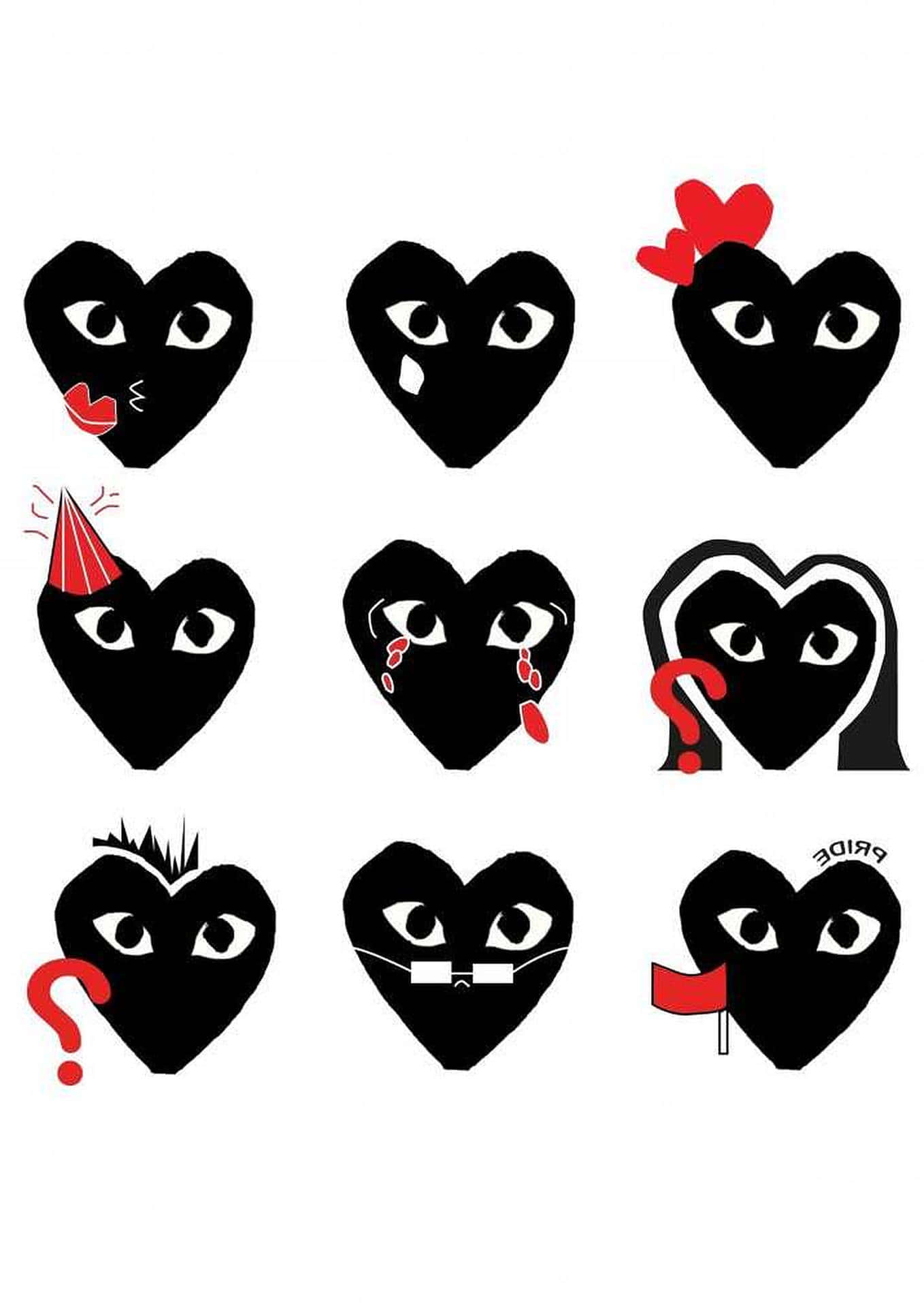 Black Heart Icons With Different Faces