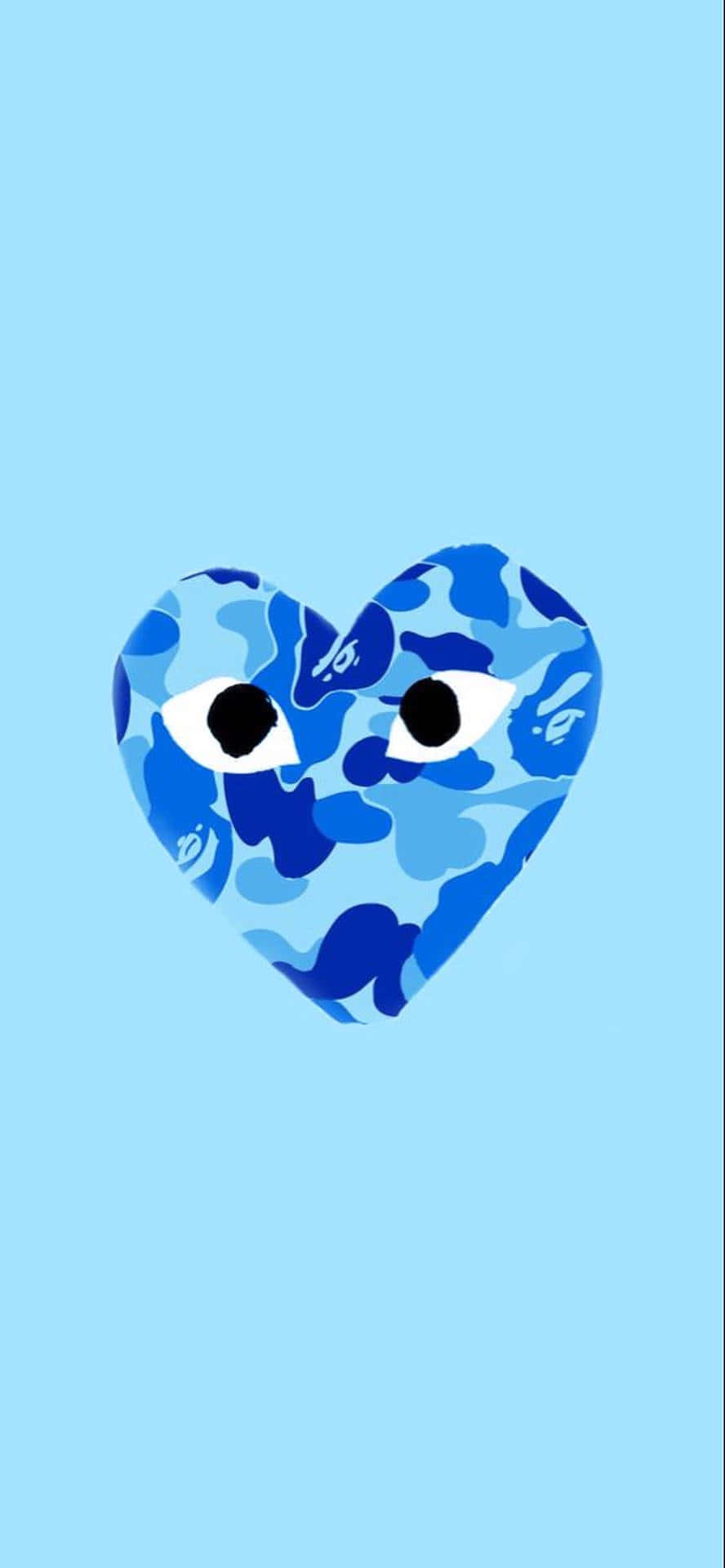 A Blue Camouflage Heart With Eyes On It