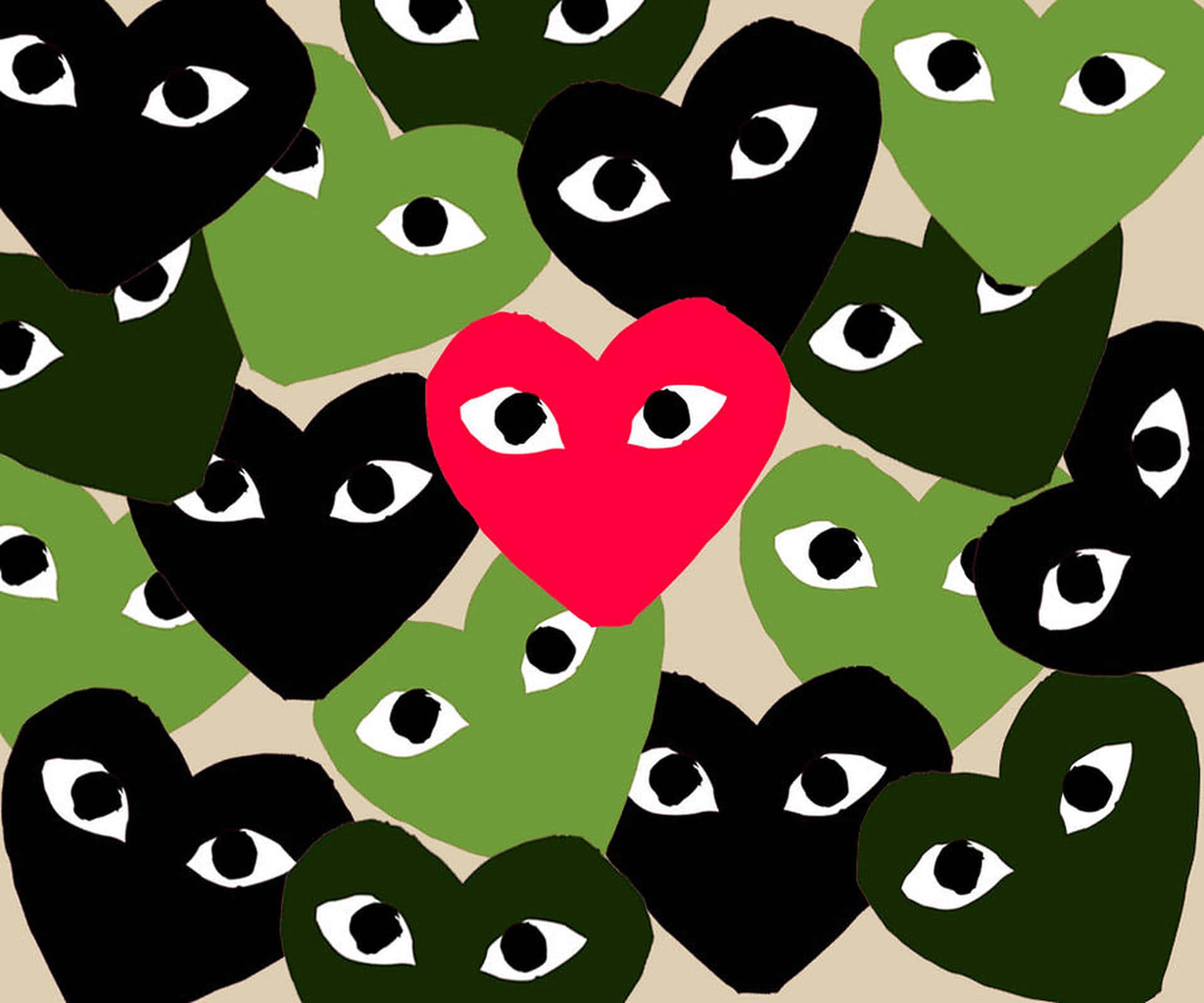 A Black And Green Heart Surrounded By Green Eyes