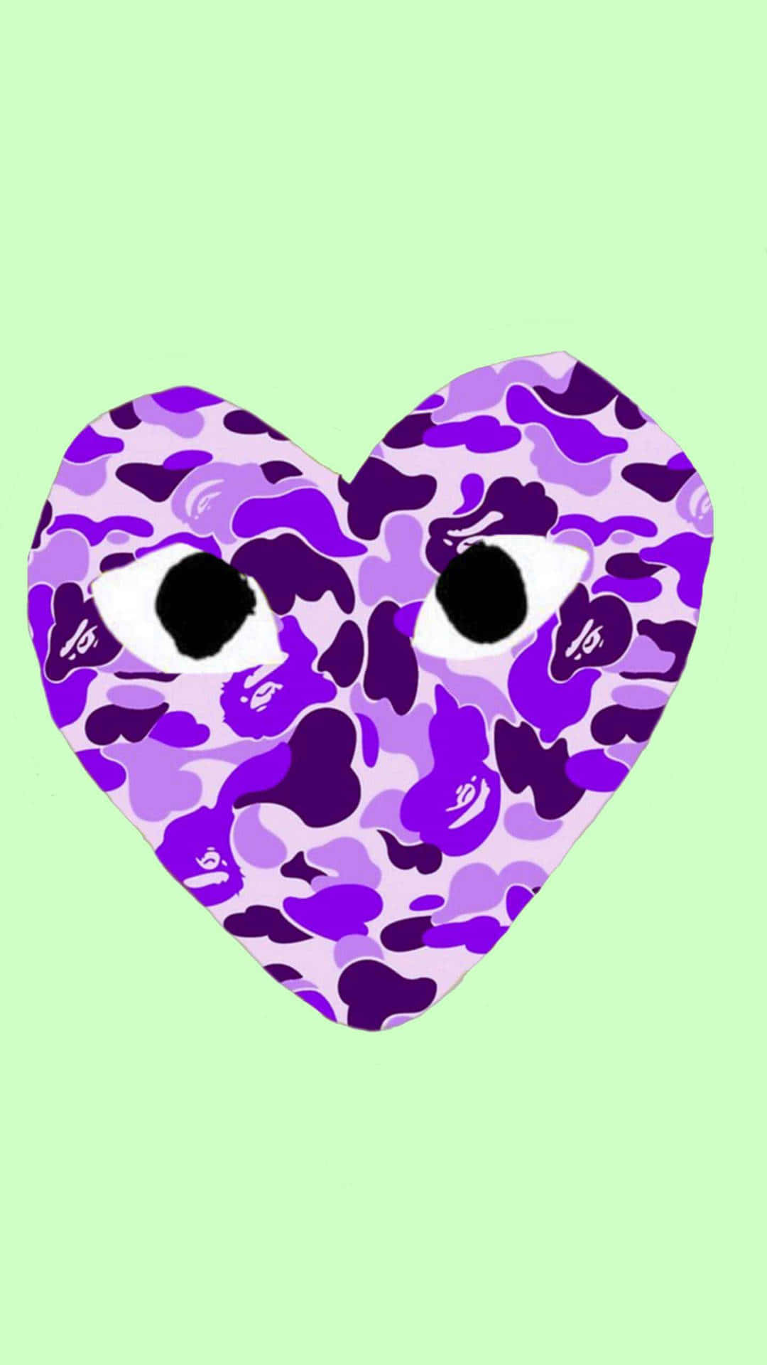 A Purple Camouflage Heart On A Green Background