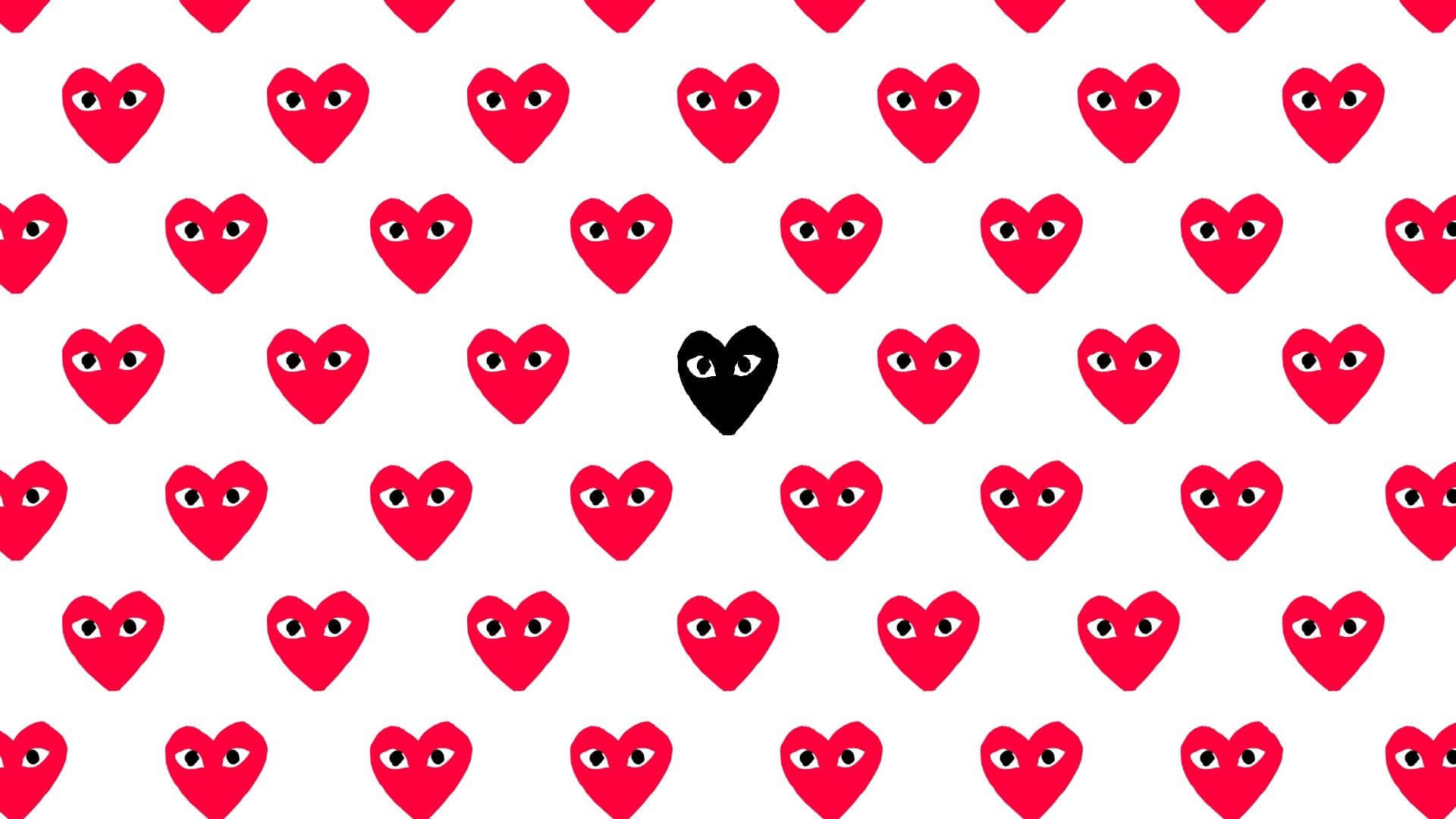 A Pattern Of Red Hearts With Black Eyes Wallpaper