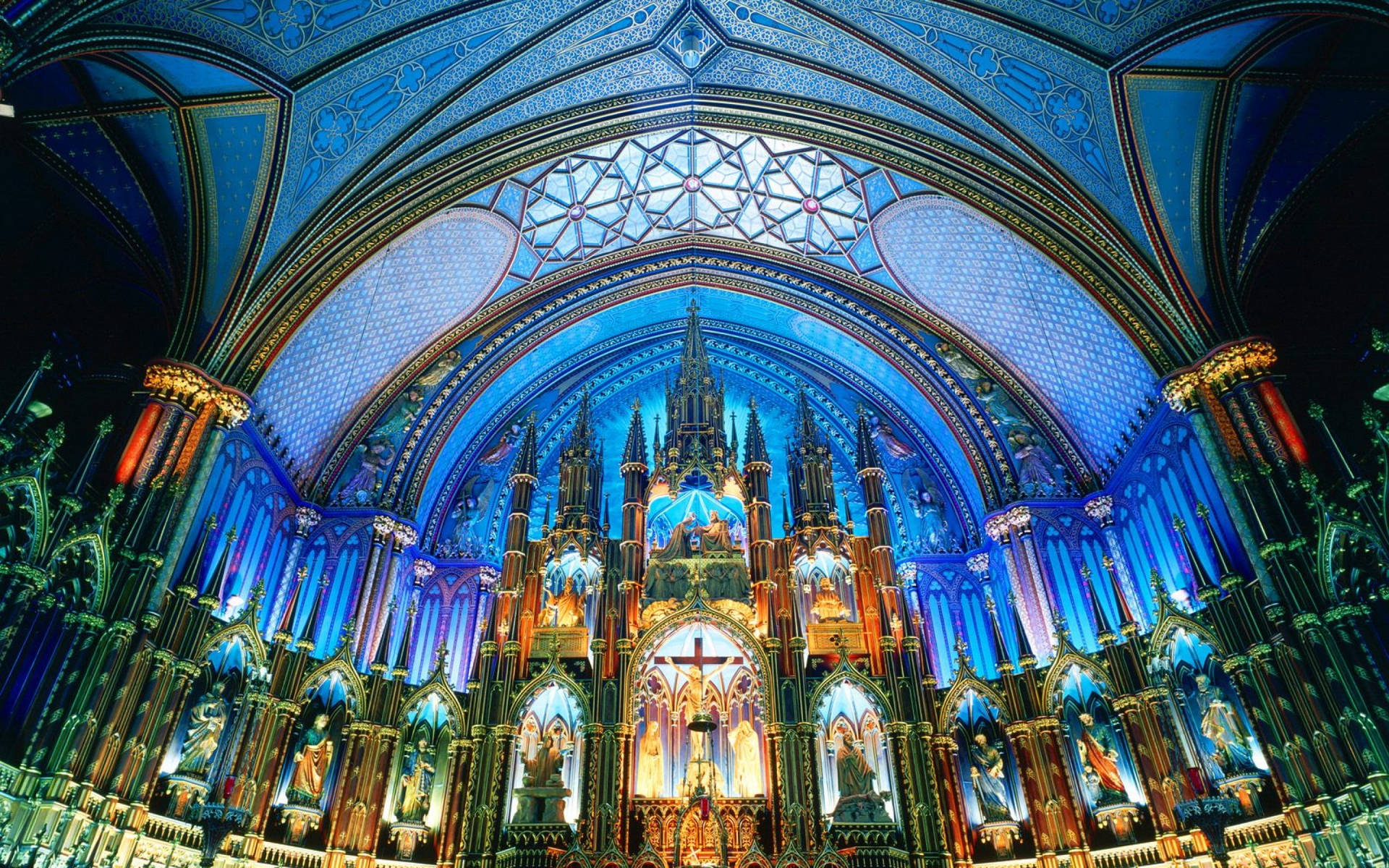 Majestic Ceiling of Notre-Dame Basilica in Montreal Wallpaper