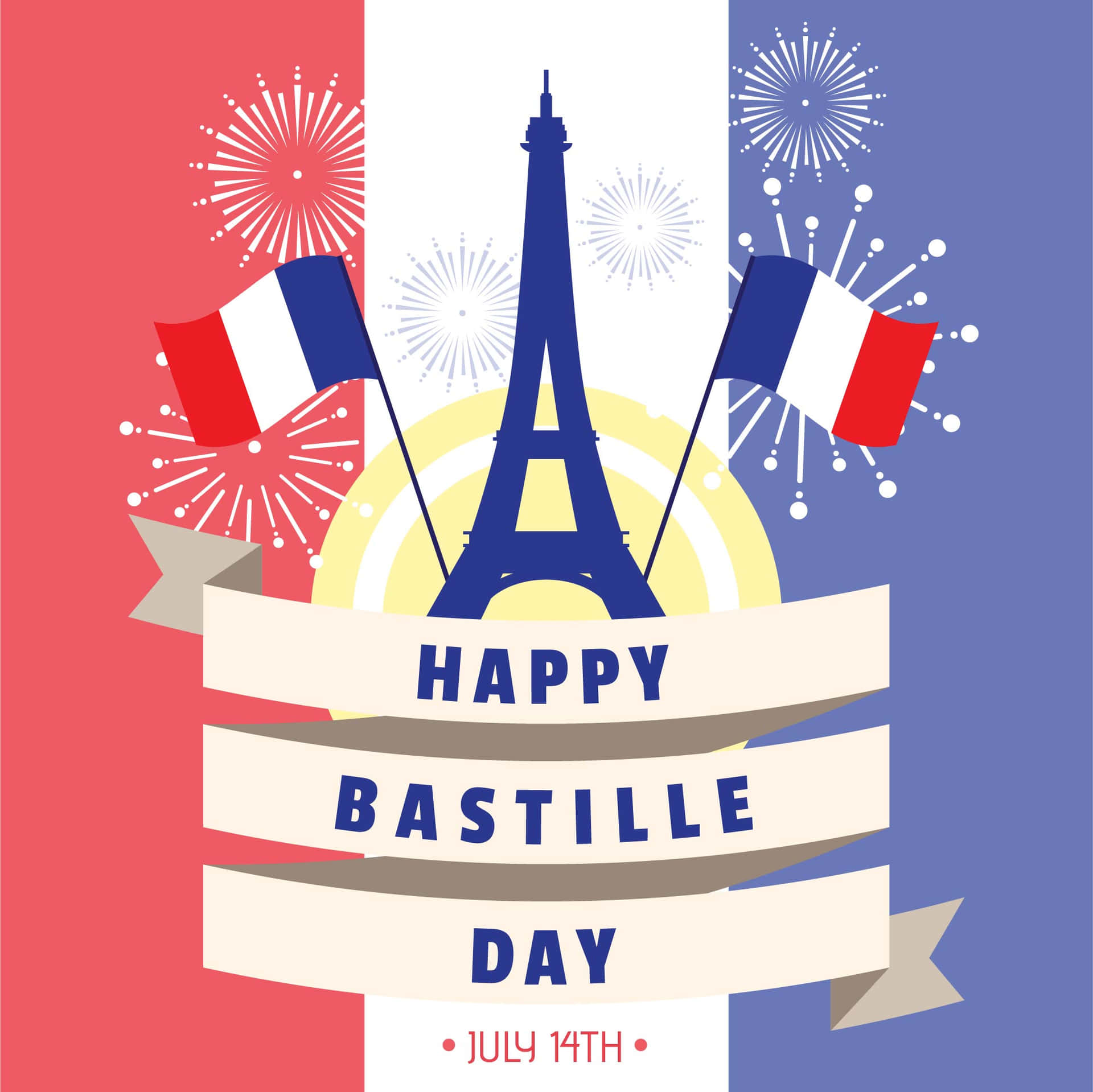 Celebrating Bastille Day With Fireworks At Eiffel Tower Wallpaper