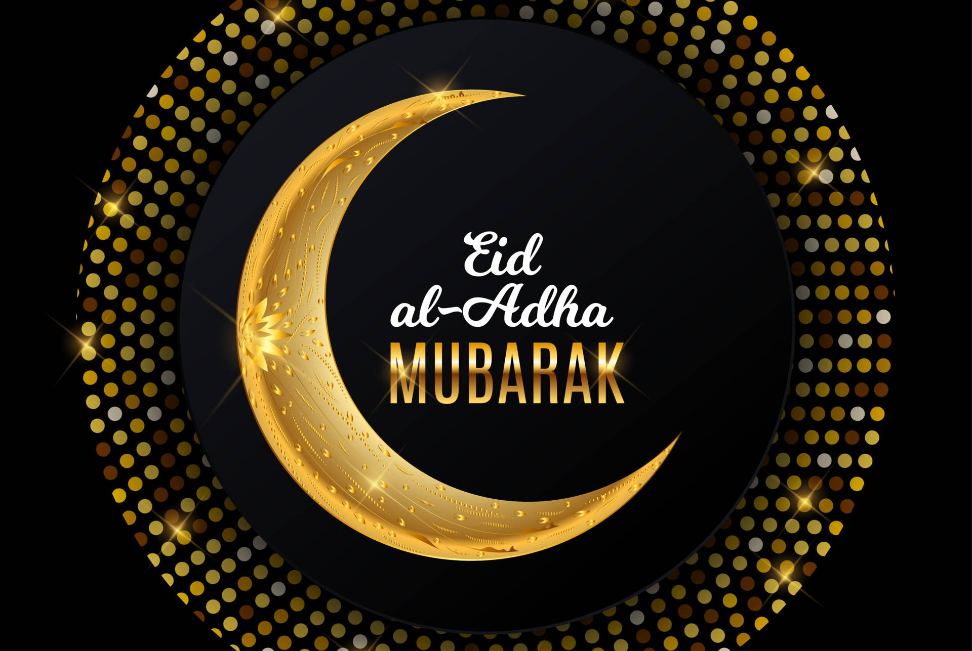 Celebrating Eid Al Fitr: A Glowing Crescent Moon And Star Decoration Wallpaper