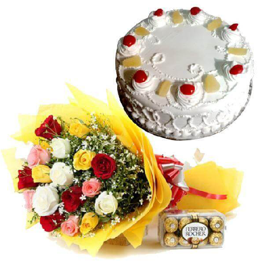 Celebration Cake Bouquet Chocolates Combo PNG