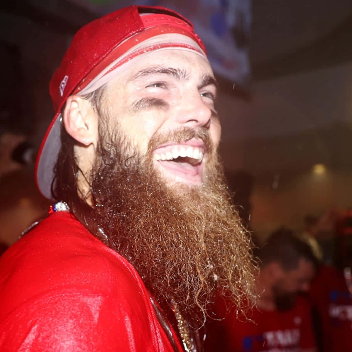 Celebratory Baseball Playerwith Beard Wallpaper