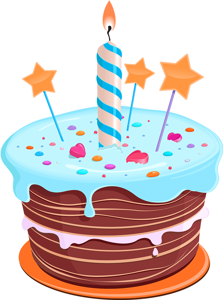 Celebratory Birthday Cakewith Candleand Stars.png PNG