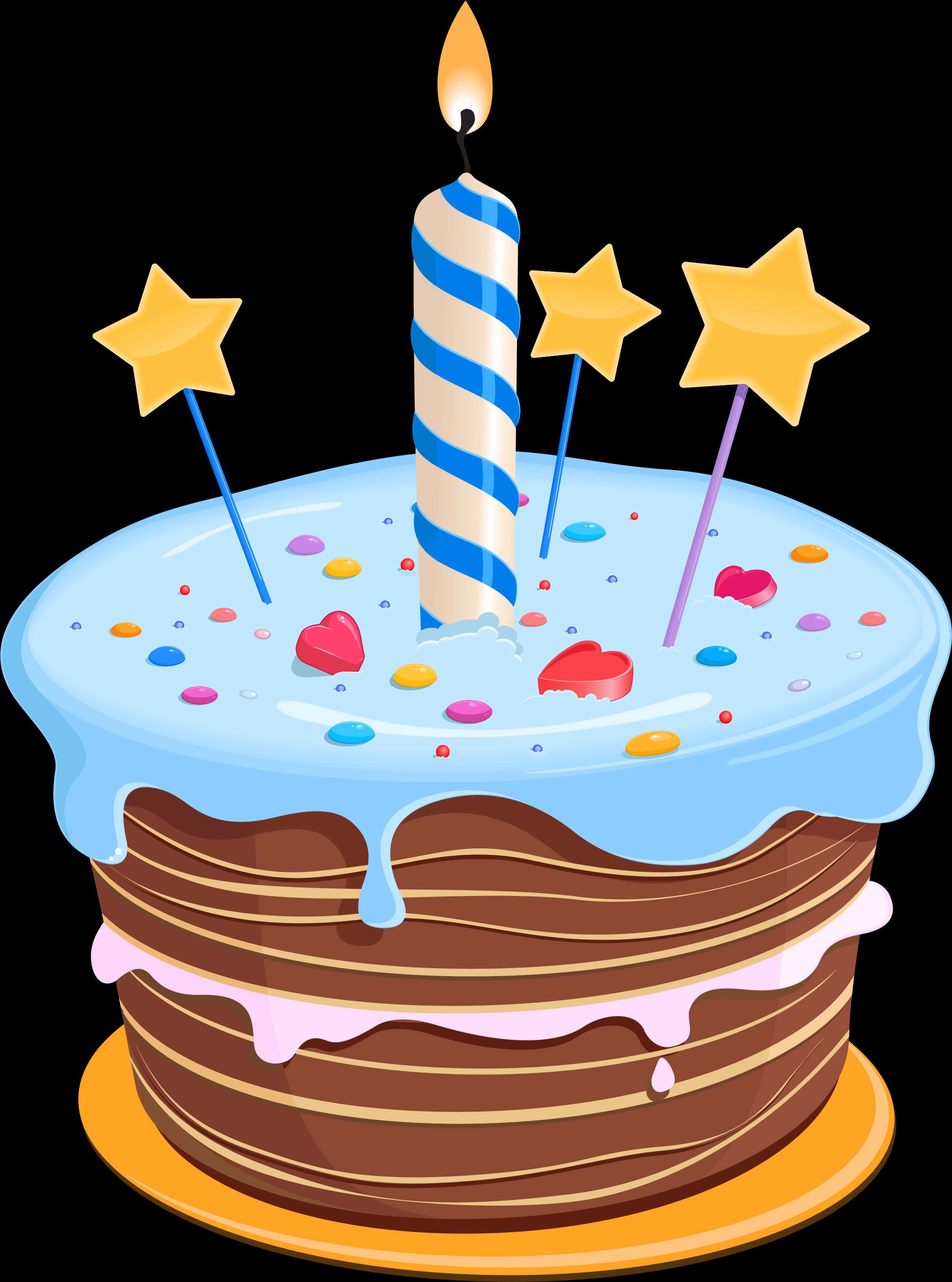 Celebratory Birthday Cakewith Candleand Stars PNG