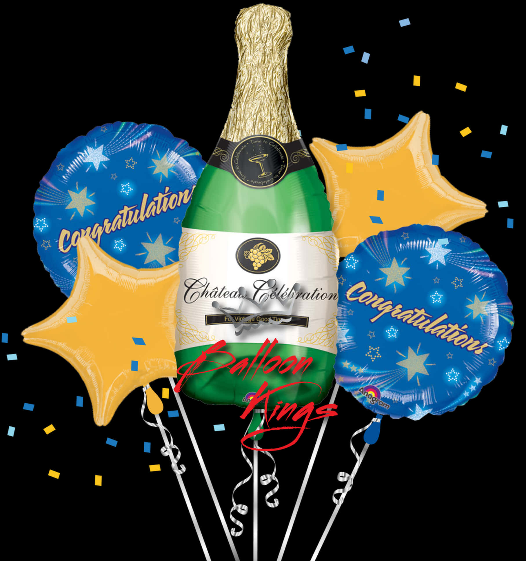 Celebratory Champagne Balloon Bouquet PNG