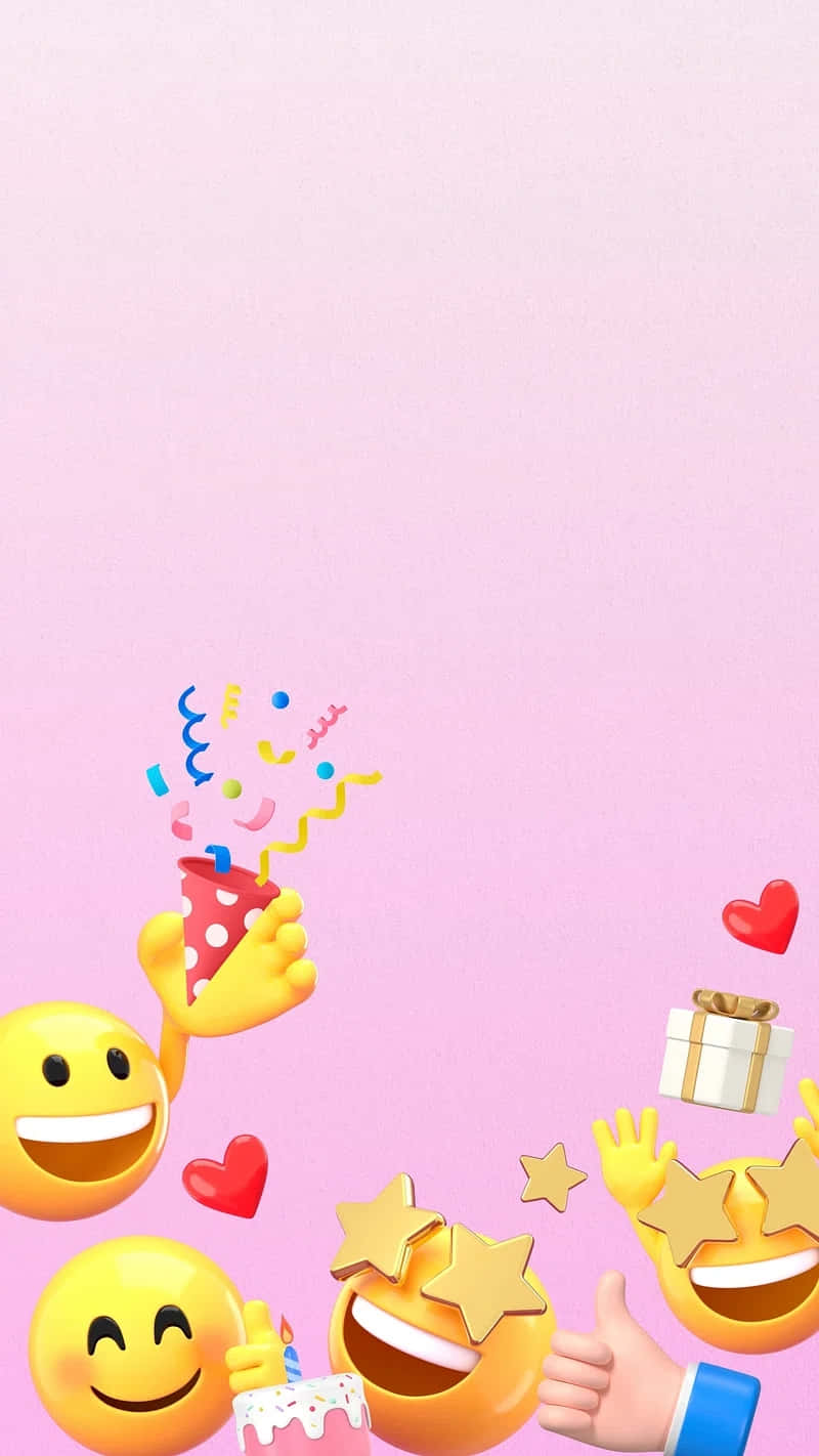 Celebratory Emoji Collage Pink Background Wallpaper