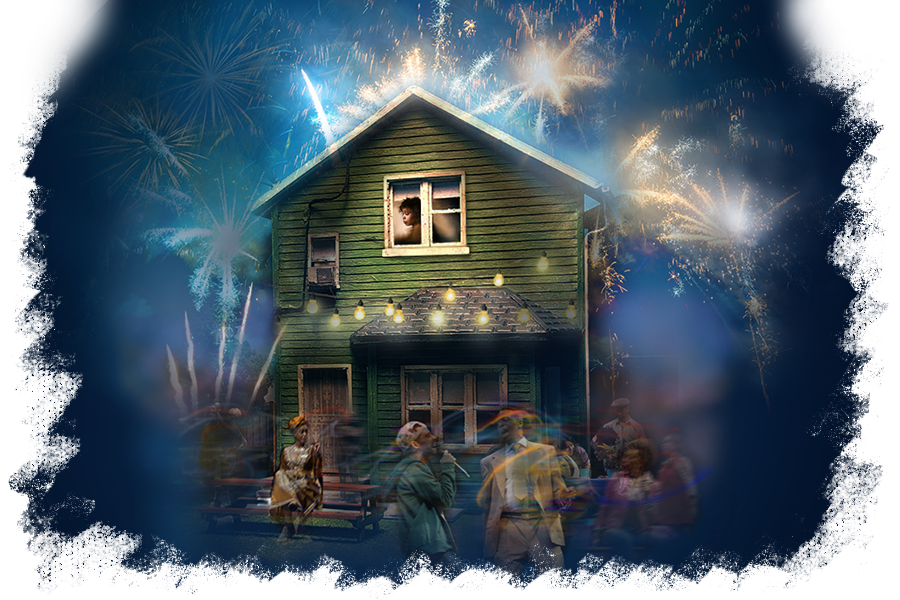 Celebratory Fireworks Over House.jpg PNG