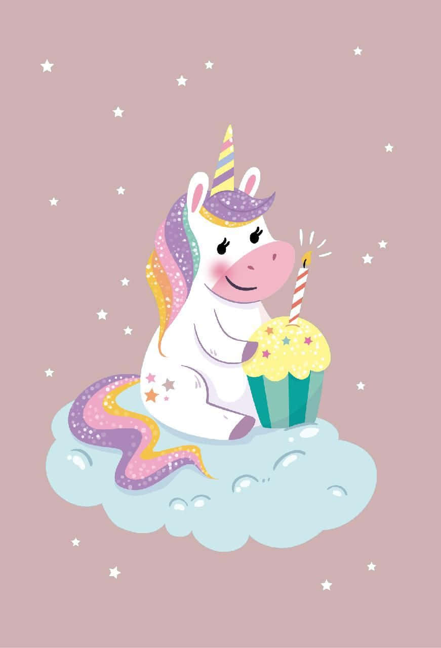 Celebratory Unicornwith Cupcake Wallpaper