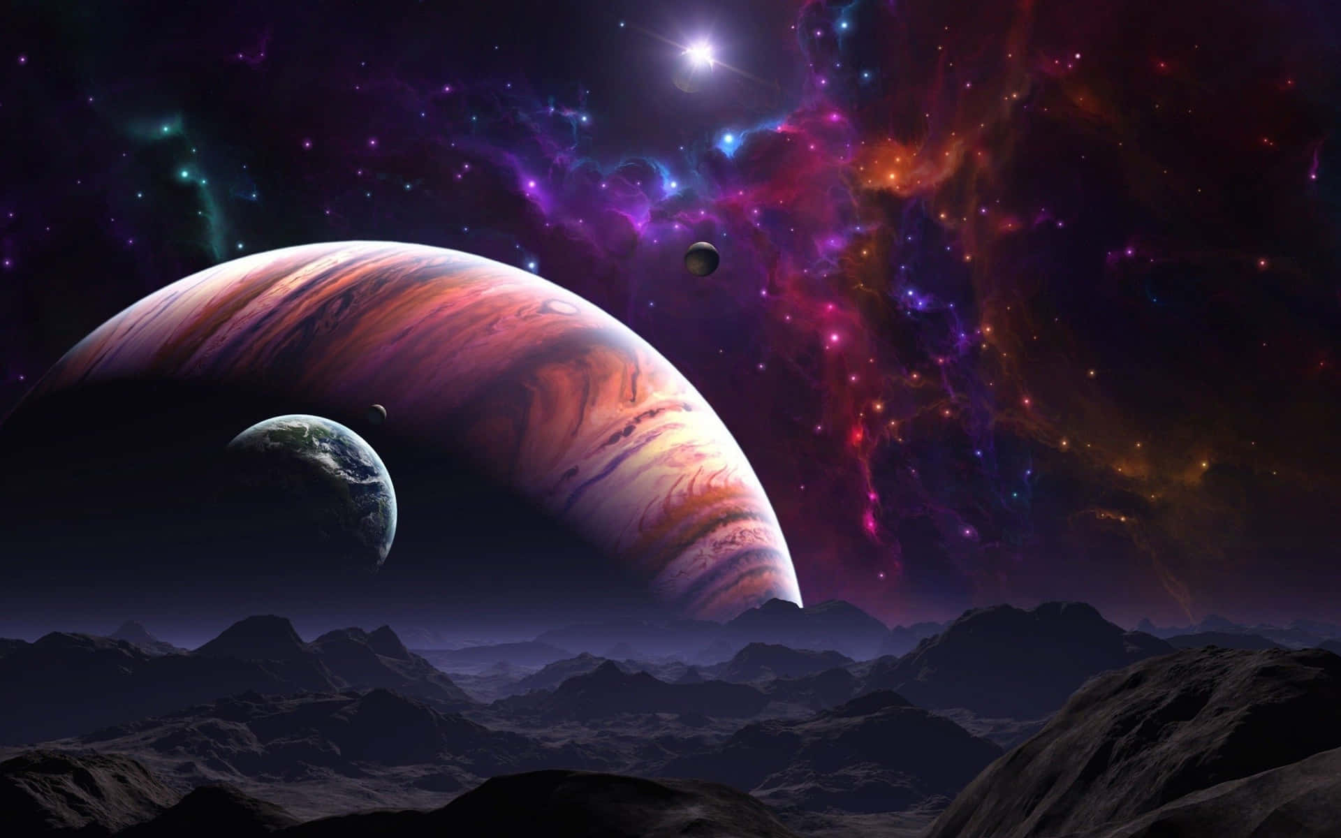 Earth And Jupiter Celestial Background
