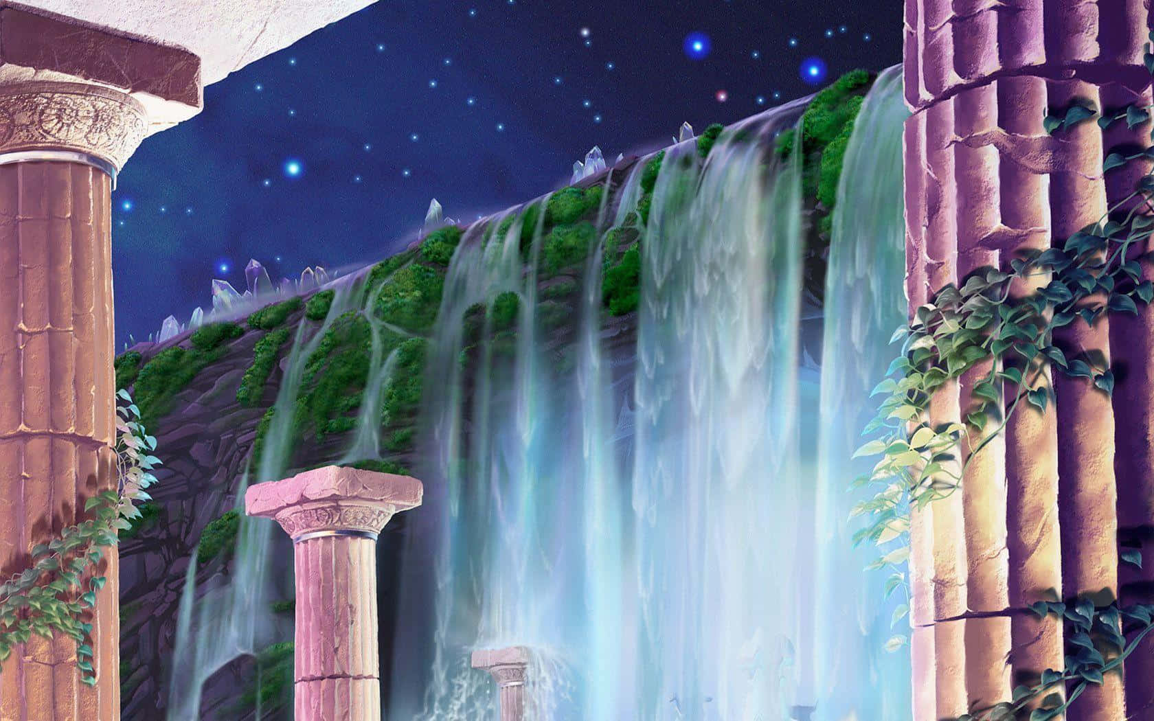 Pillars And Waterfalls Celestial Background