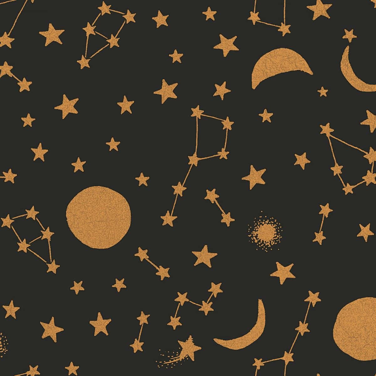 Gold Moon And Stars Celestial Background