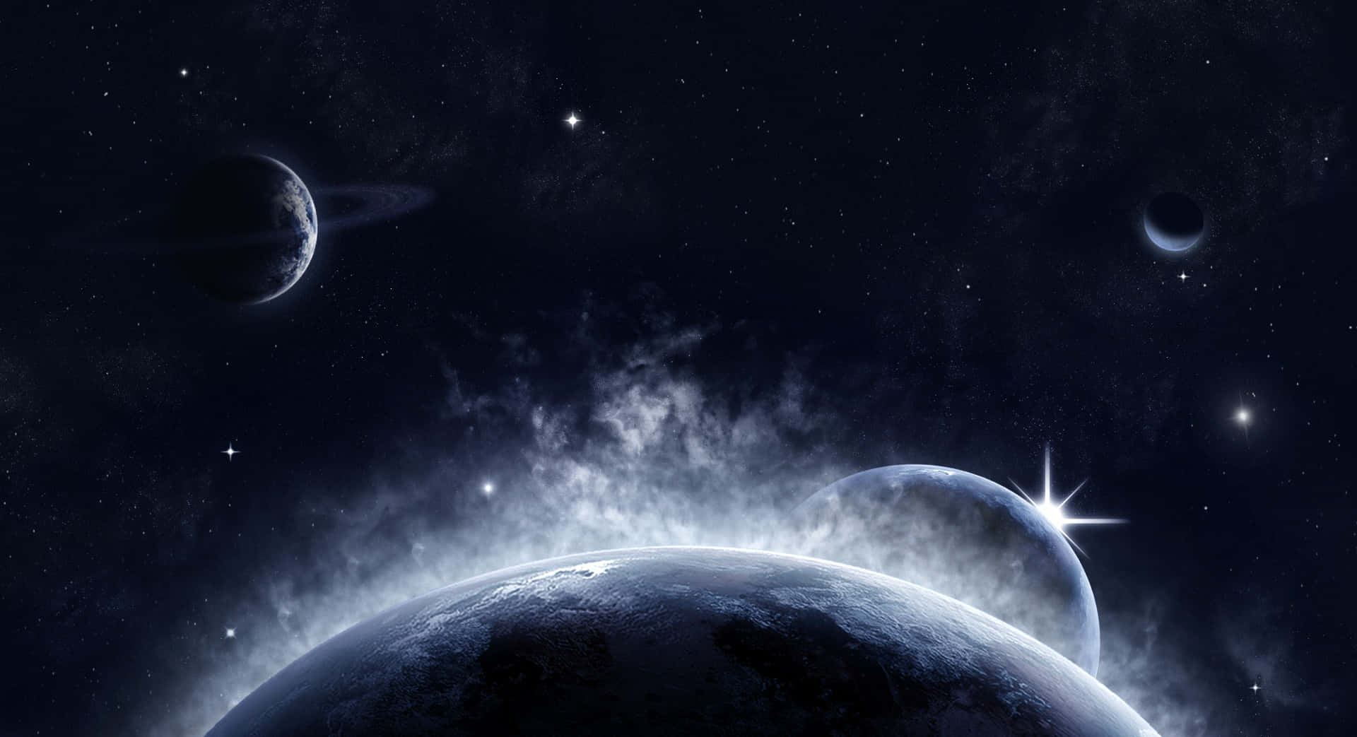 A mesmerizing view of celestial bodies illuminating the night sky Wallpaper