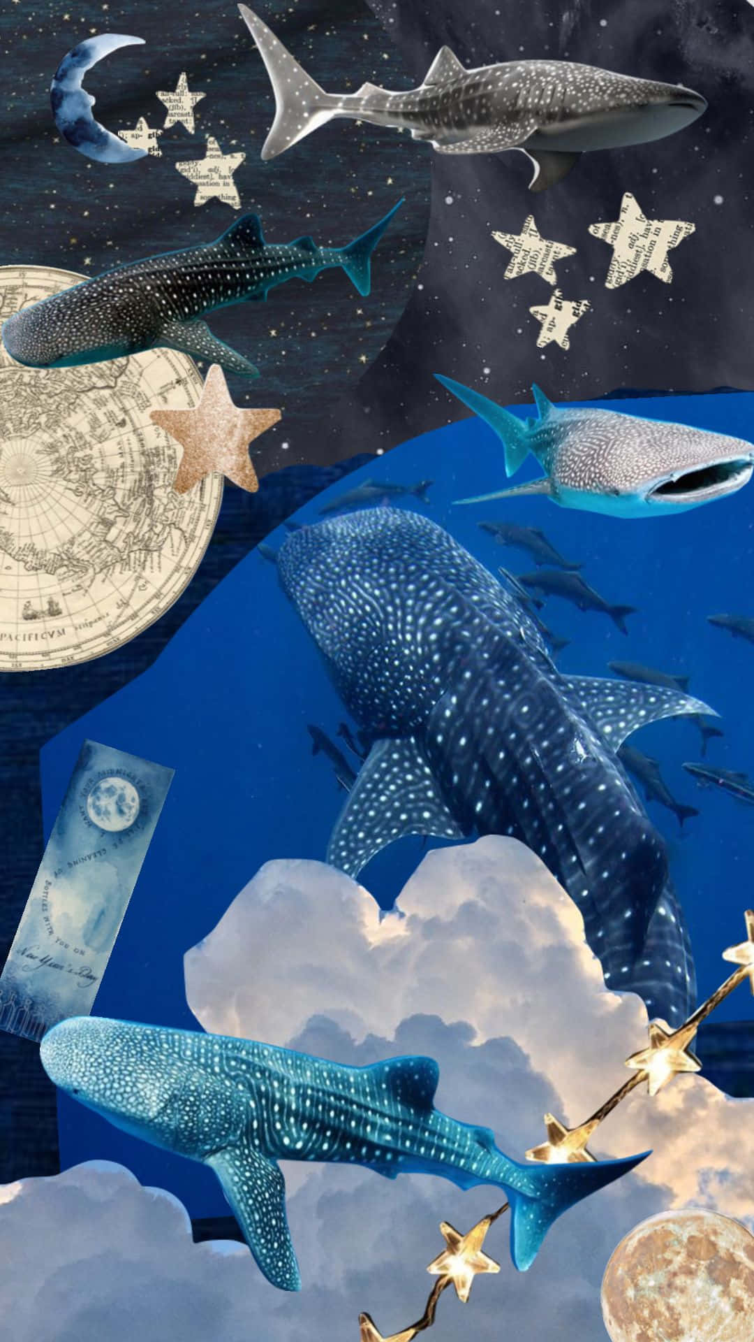 Celestial_ Shark_ Collage_ Art Wallpaper