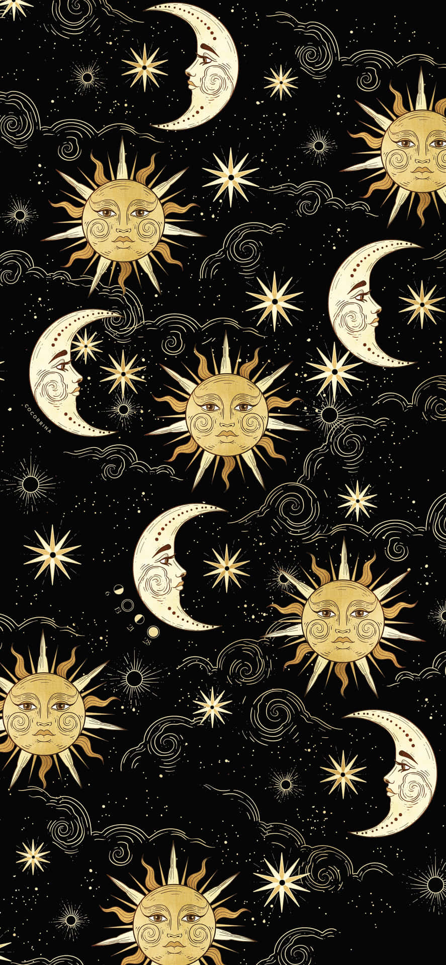 Celestial Sunsand Moons Pattern Wallpaper