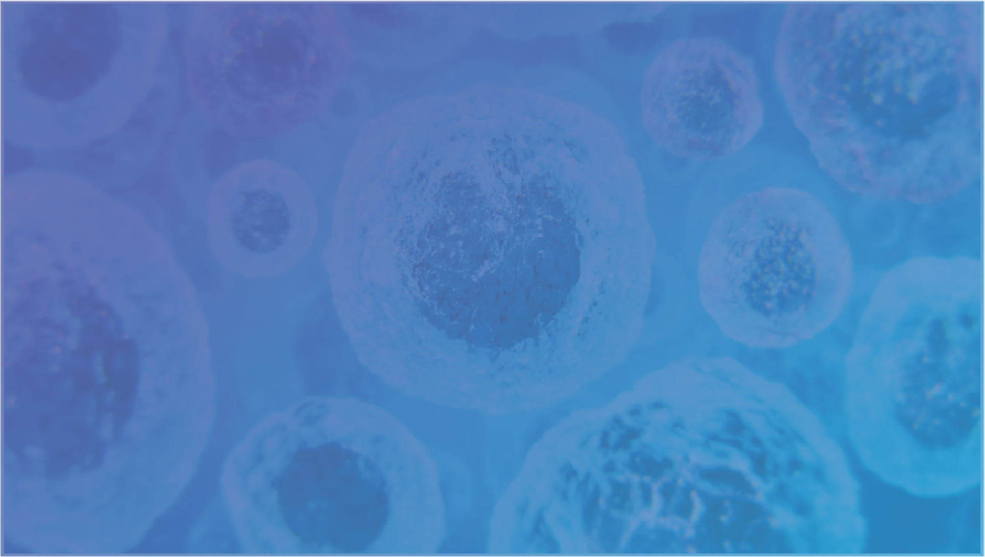 The latest and greatest in mobile technology Background — A microscopic view of glowing blue cells with textured surfaces floating in a gradient blue field.