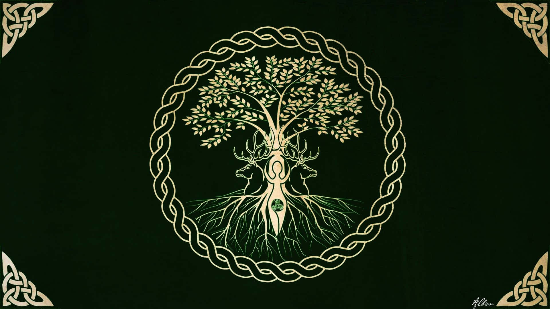 Download A Celtic Tree Of Life On A Black Background Wallpaper