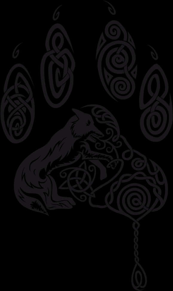 Celtic Wolf Paw Print Design PNG