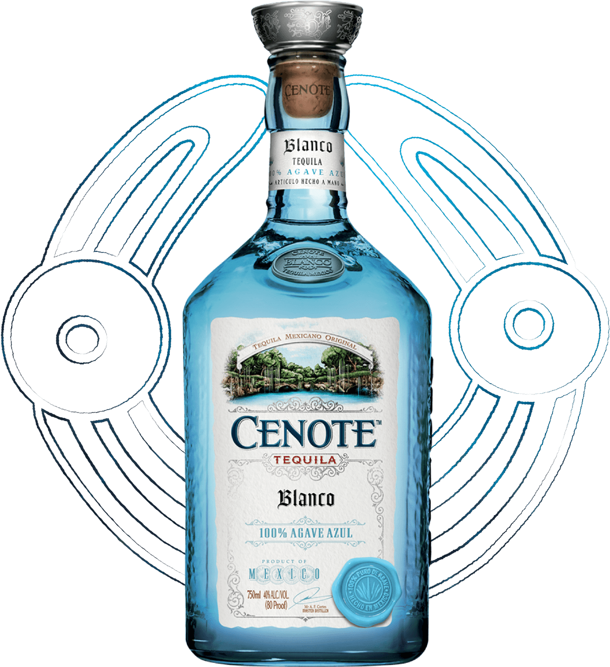 Cenote Blanco Tequila Bottle PNG