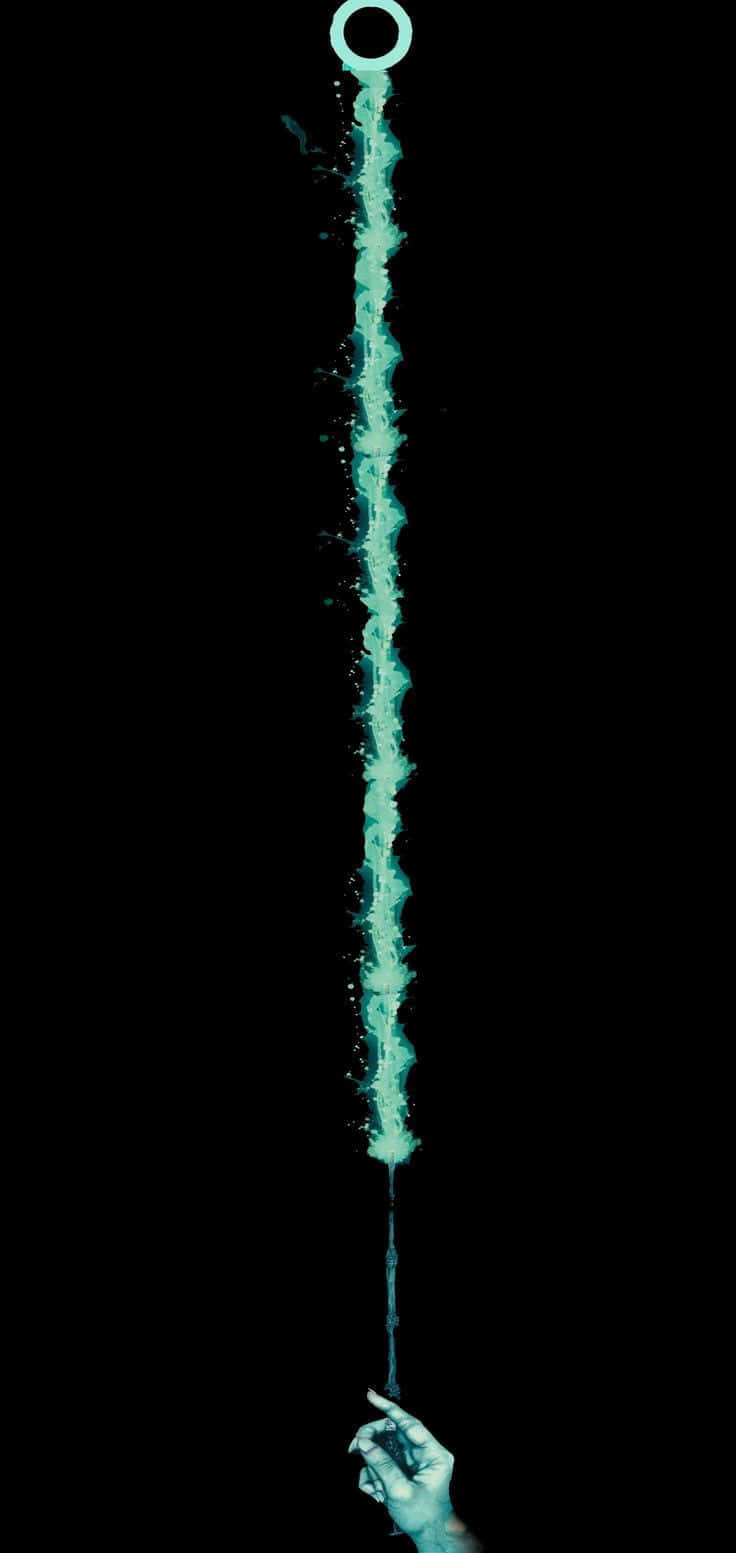 A Green Wand With A Blue Light In It Wallpaper