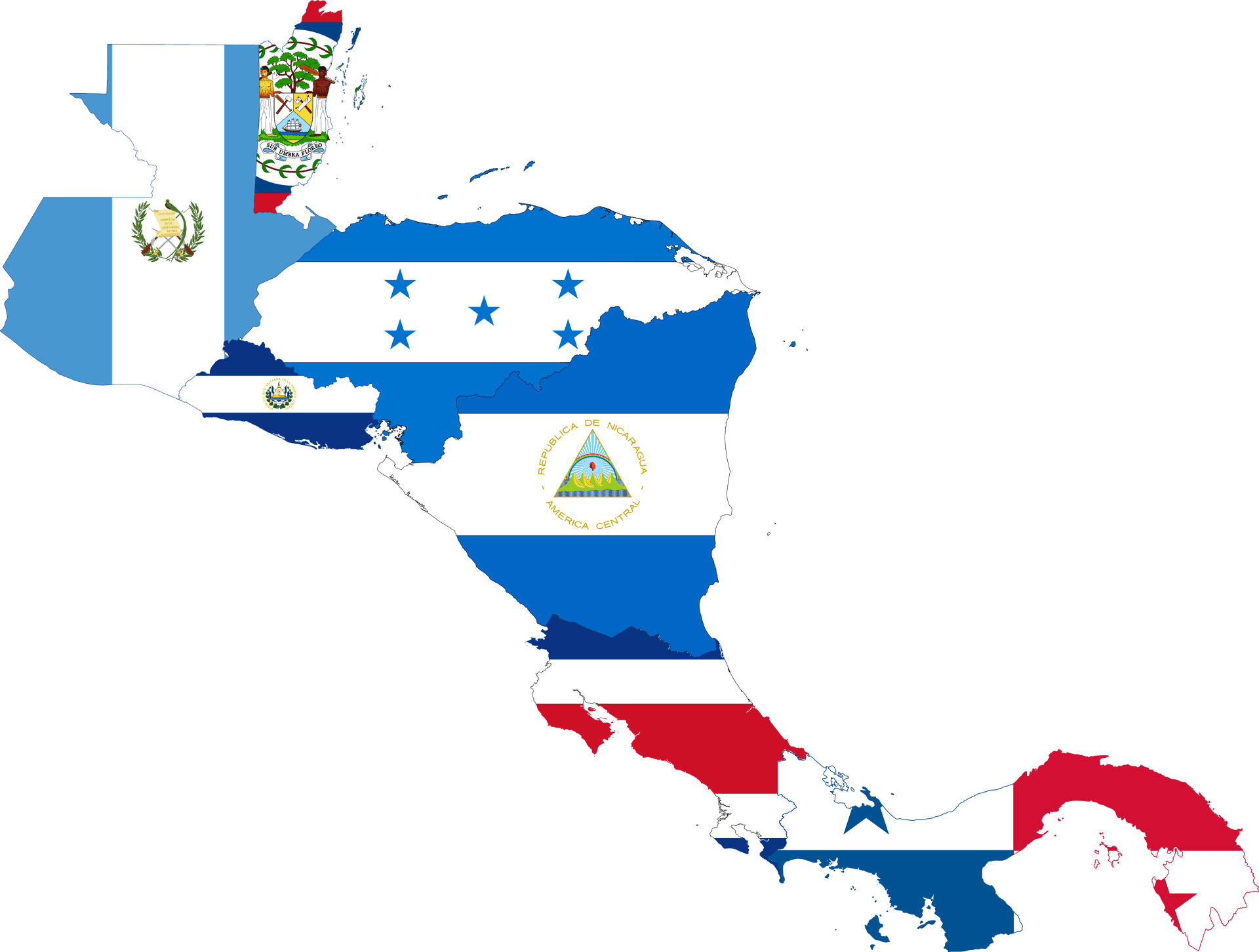 Central American Flags Map PNG