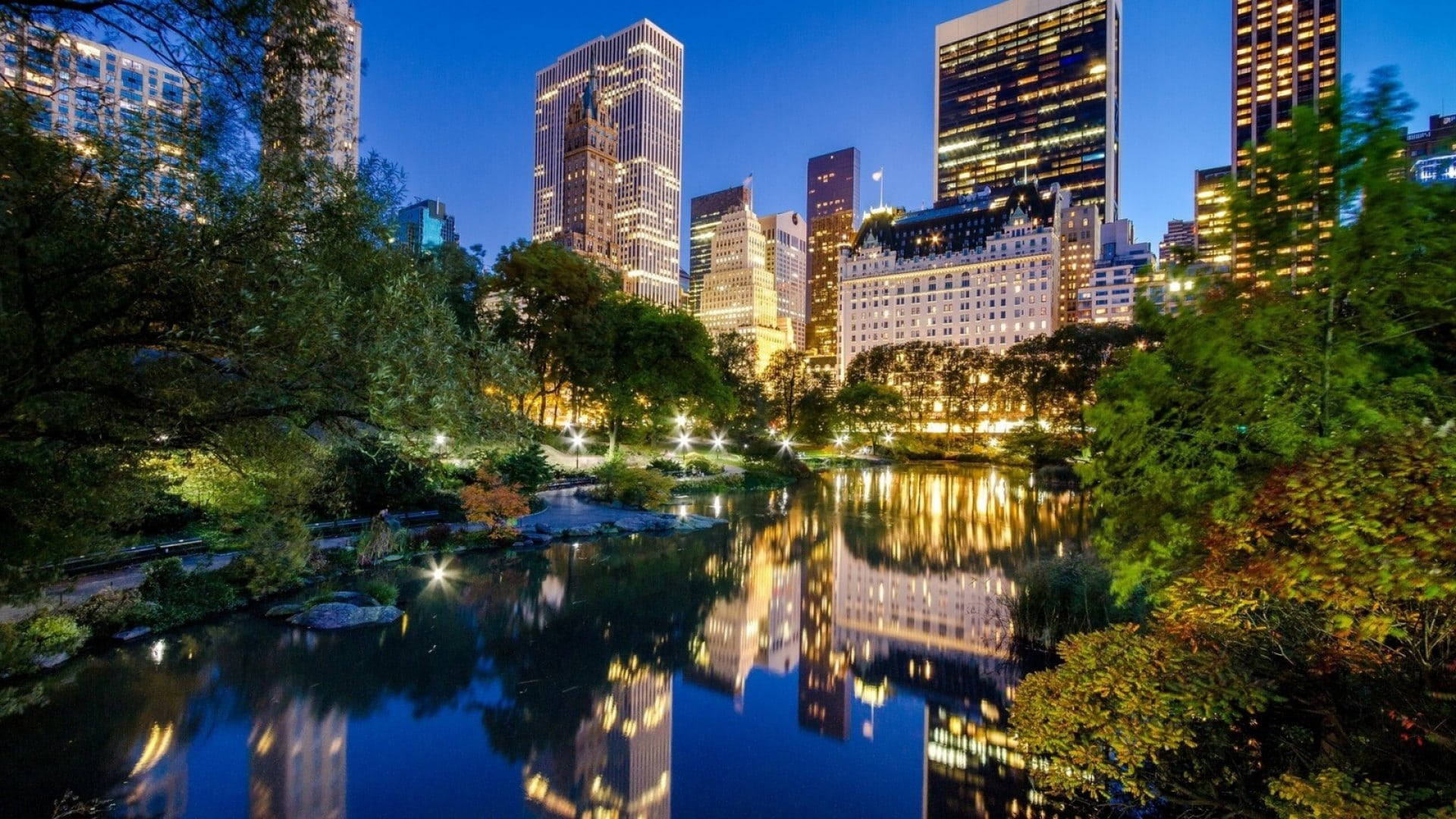 Central Park Lake New York Night Iphone Wallpaper