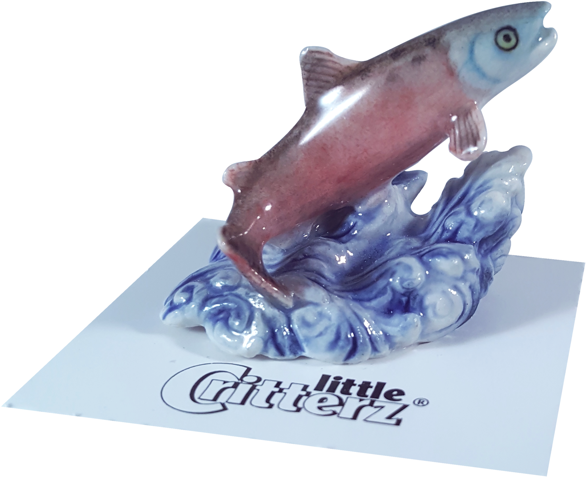 Ceramic Salmon Leaping Wave Figurine PNG