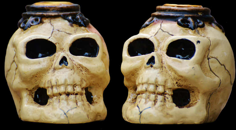 Ceramic Skull Jars Twin Display PNG
