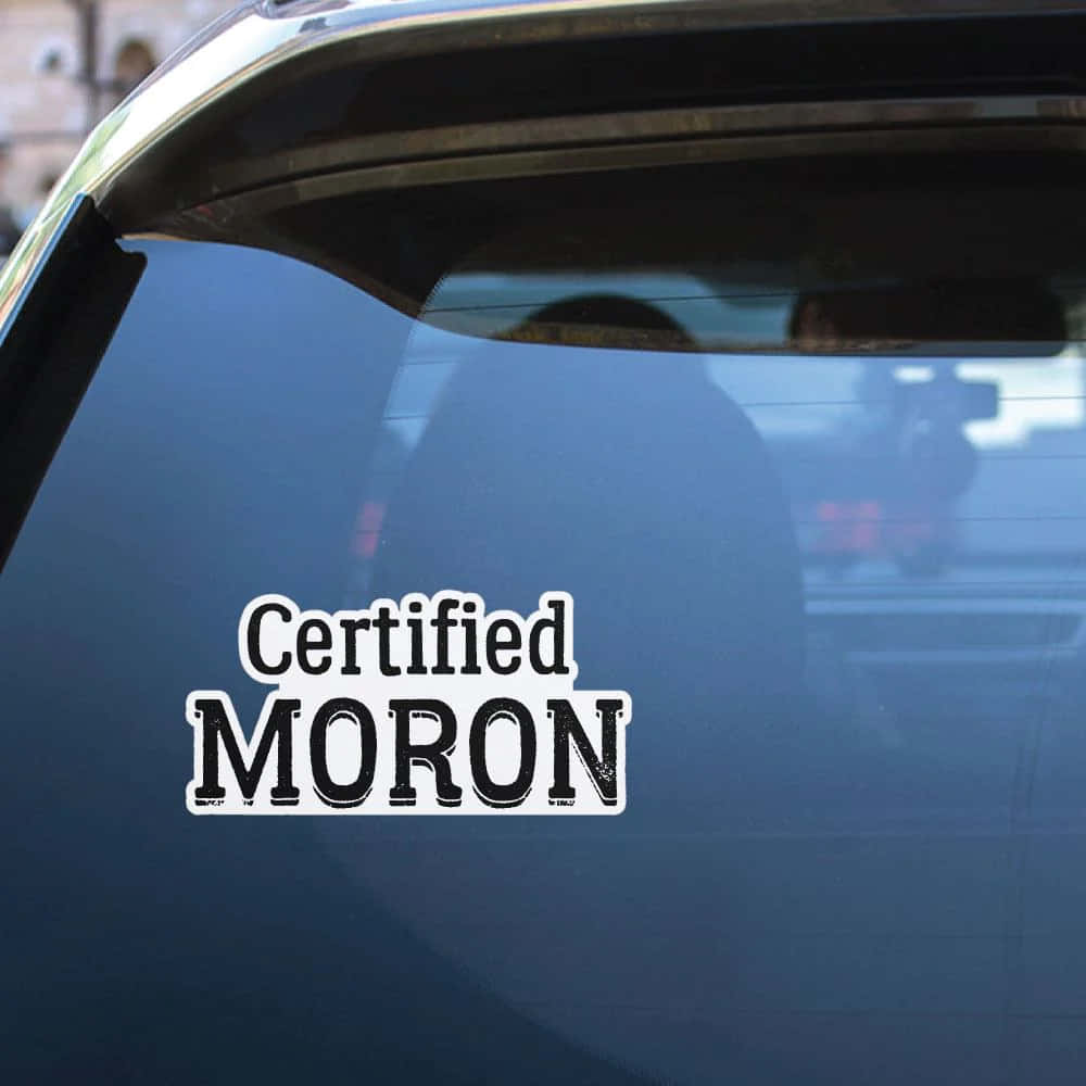 Certified Moron Sticker On Car's Back Window Wallpaper