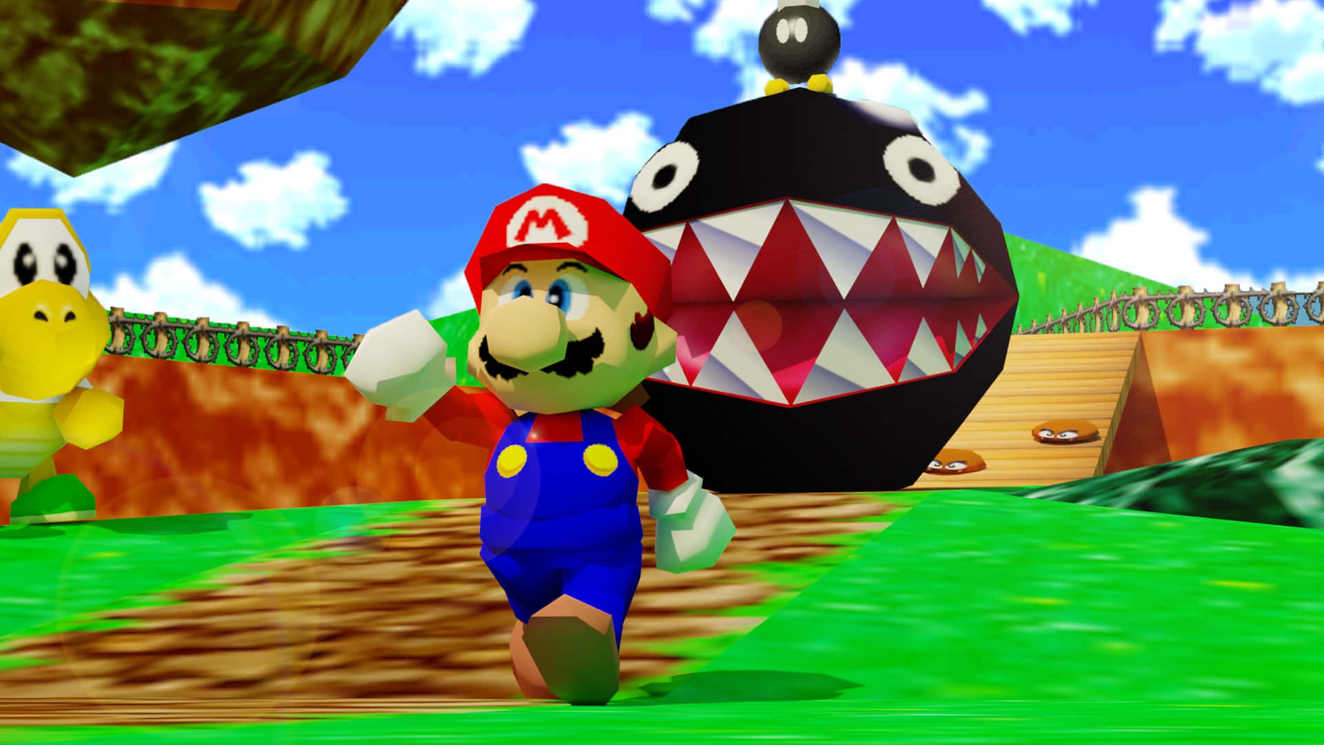 Chain Chomp Character From Super Mario Series Against A Vivid, Fiery Background Wallpaper