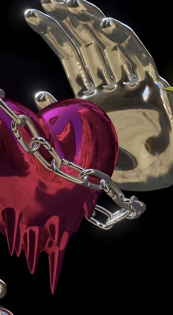 Chained Heartin Hand3 D Art Wallpaper