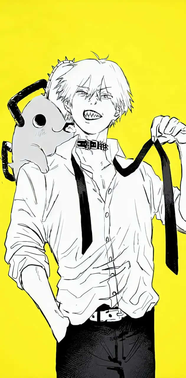 Chainsaw Man Anime Character Yellow Background Wallpaper