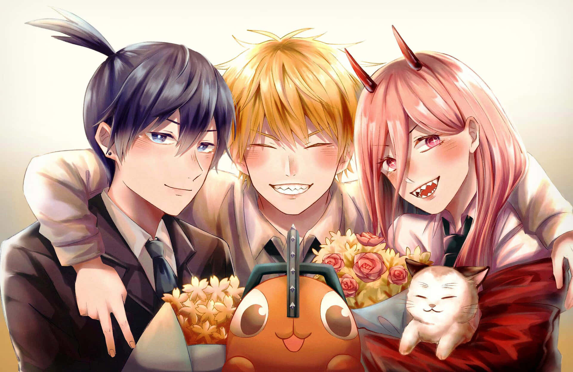 Celebración De Personajes De Chainsaw Man Fondo de pantalla