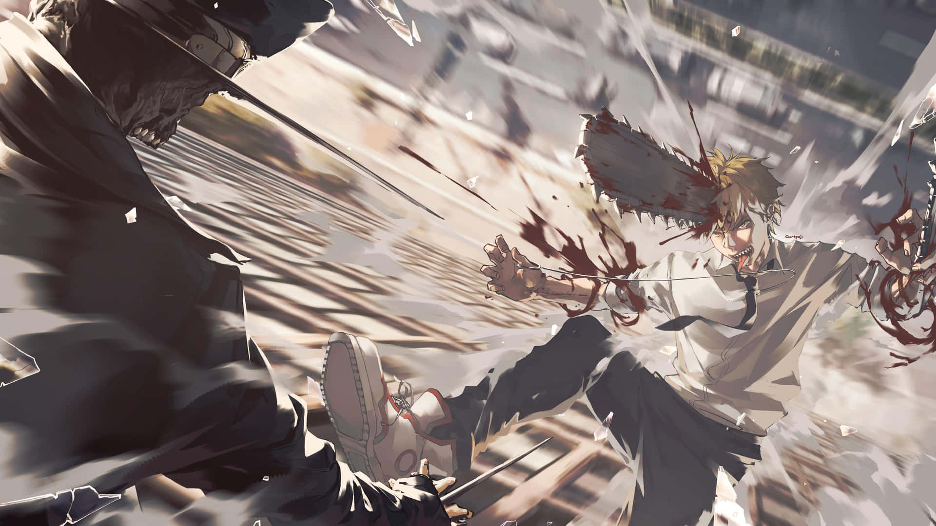 Duel De Katana Man De Chainsaw Man Fondo de pantalla