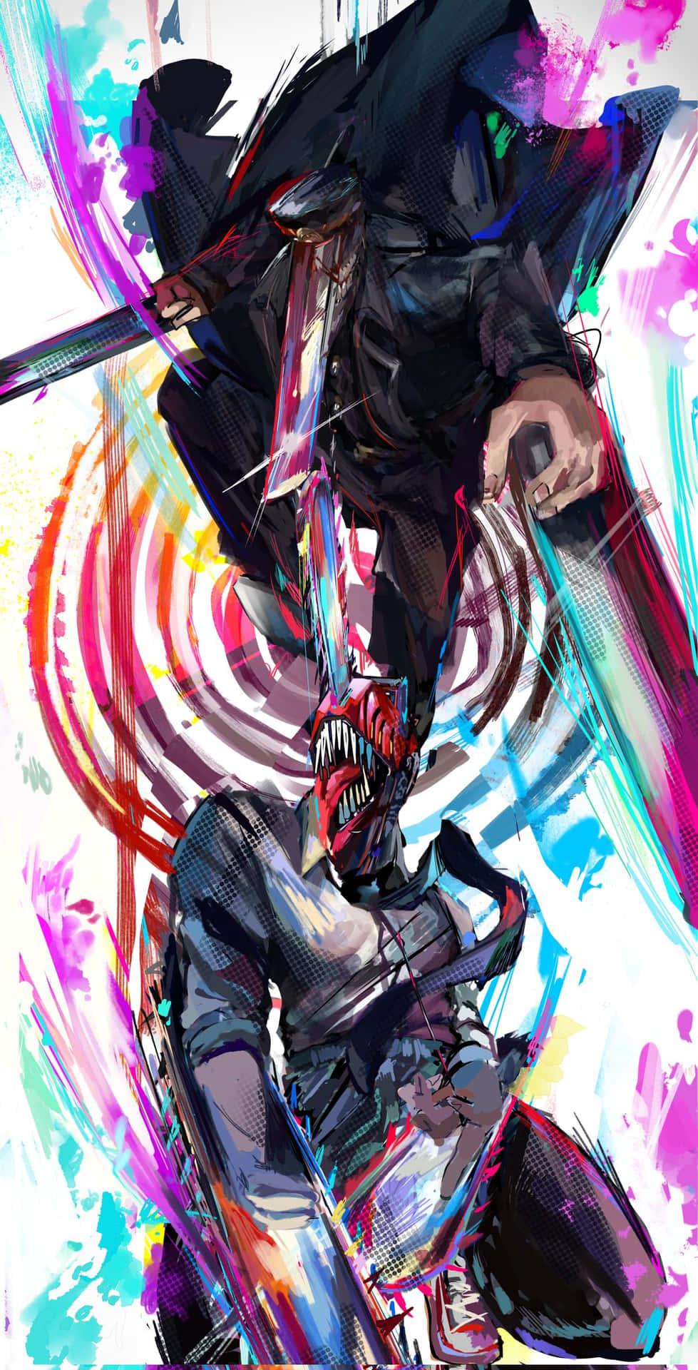 Arte De Chainsaw Man Y Katana Man Fondo de pantalla