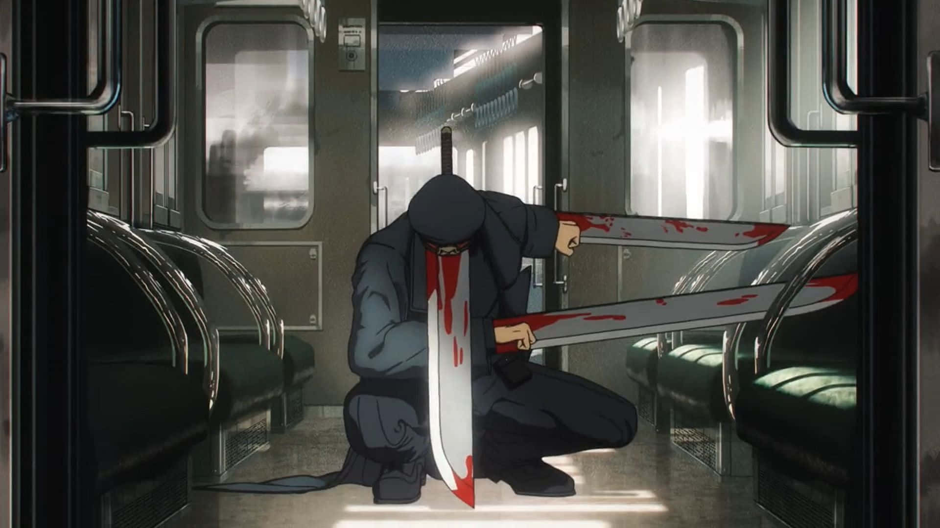 Escena De Metro De Katana Man De Chainsaw Man Fondo de pantalla