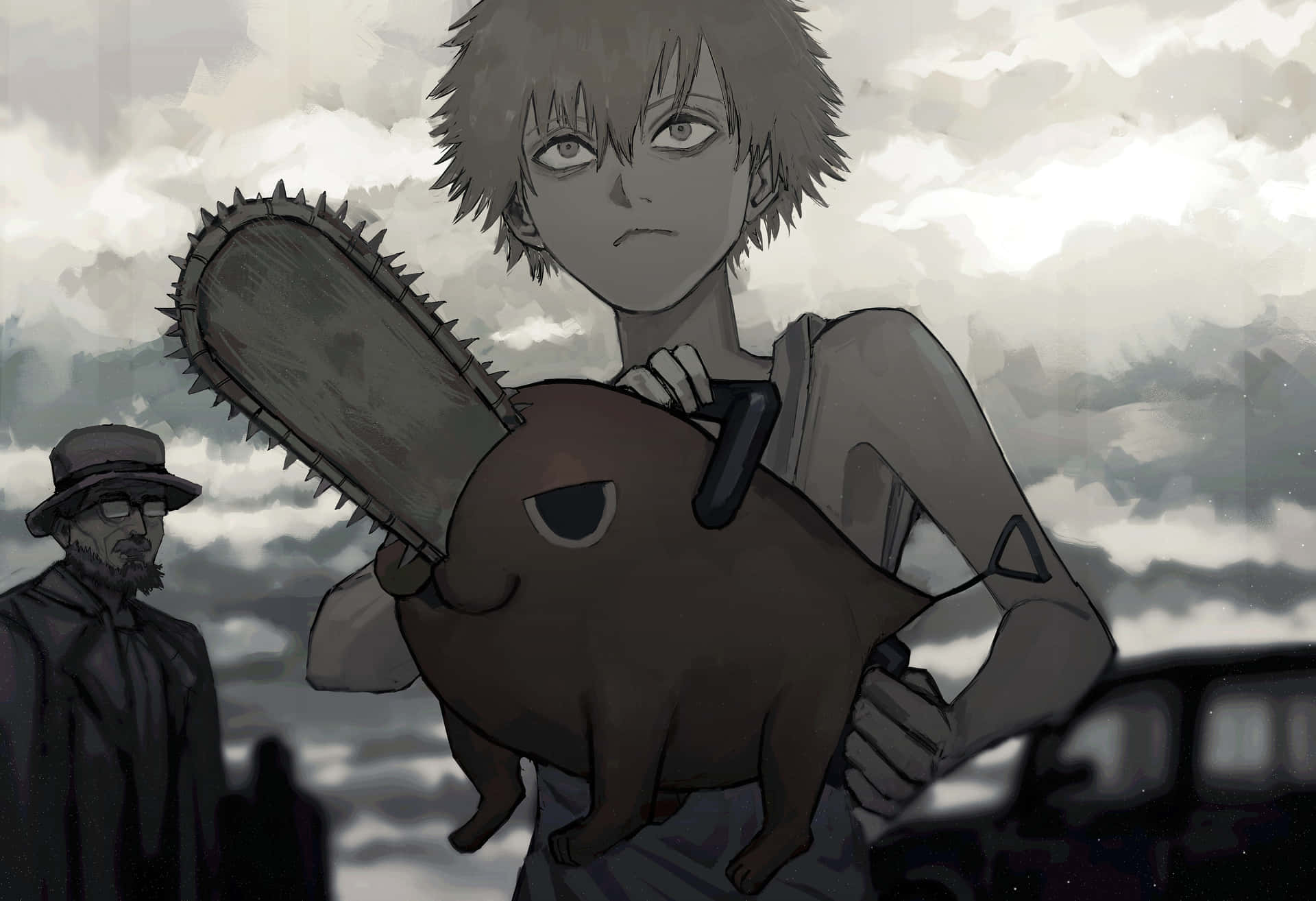 Escena De Anime De Chainsaw Man Y Pochita Fondo de pantalla