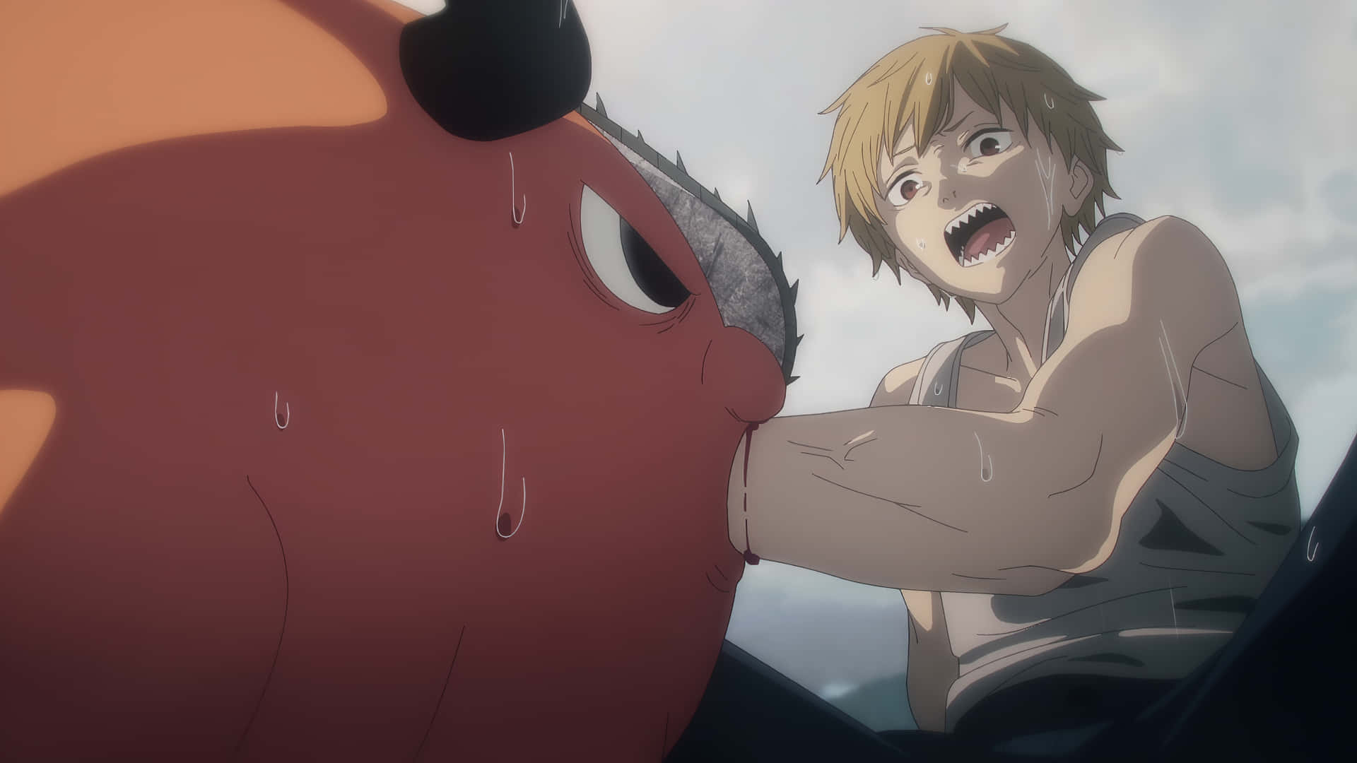 Momento De Vínculo Entre Chainsaw Man Y Pochita Fondo de pantalla