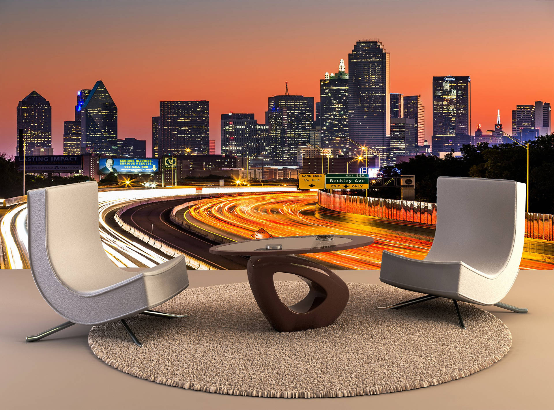 Chairs And Dallas Skyline View Wallpaper