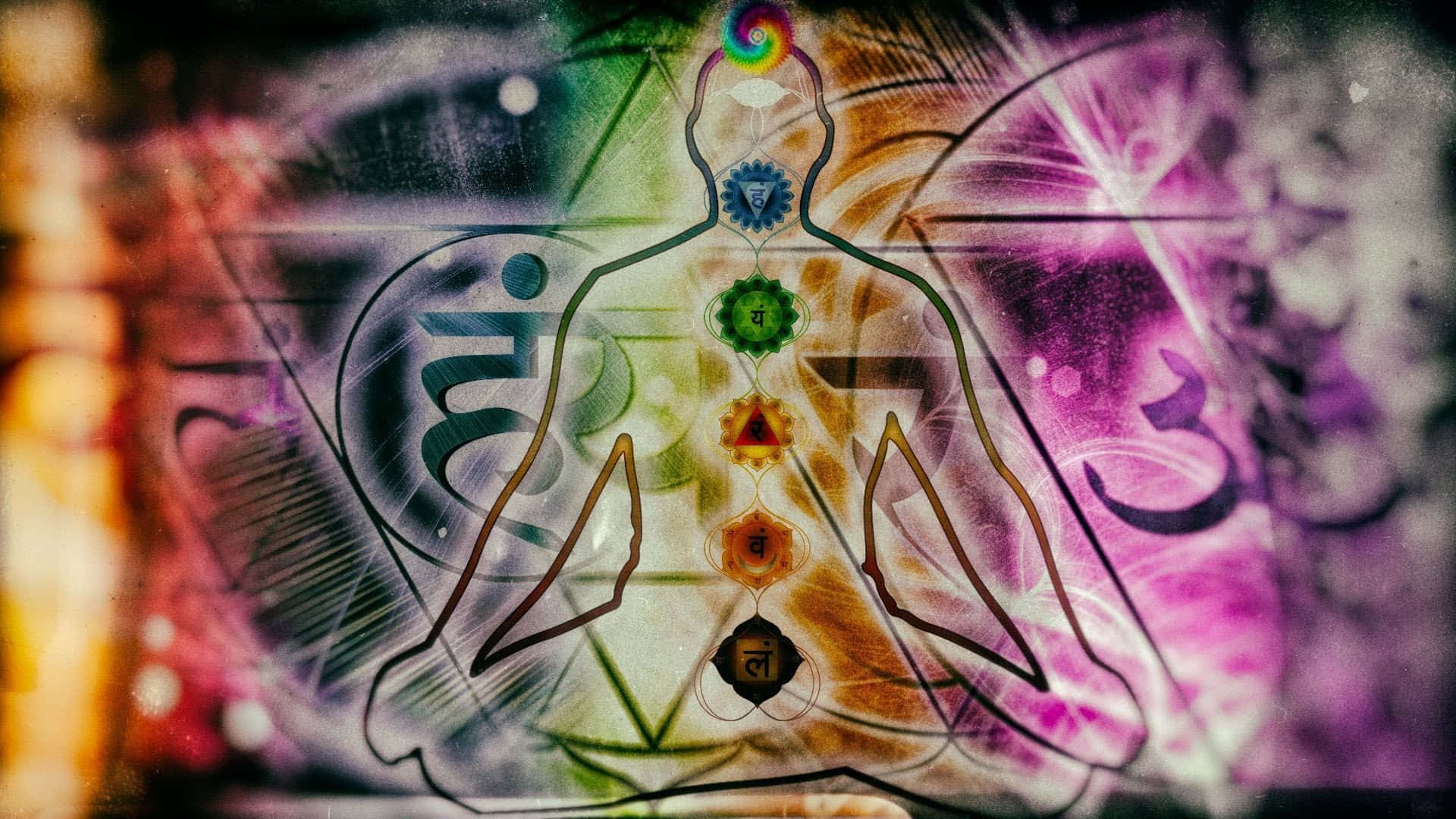 Energizing Chakra Symbols on Colorful, Radiating Background