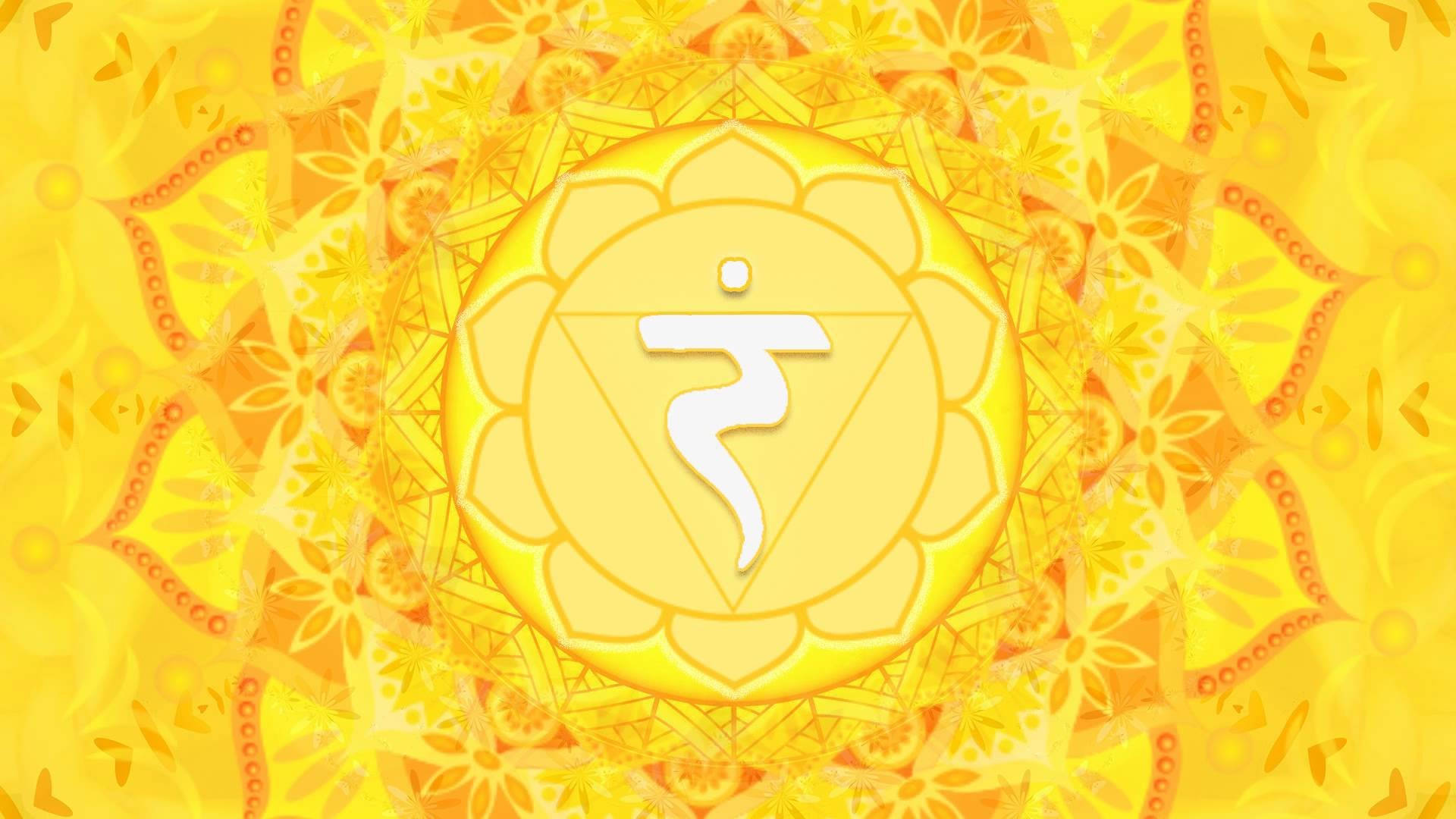 En gul baggrund med Sahasrara chakra symbol i midten Wallpaper