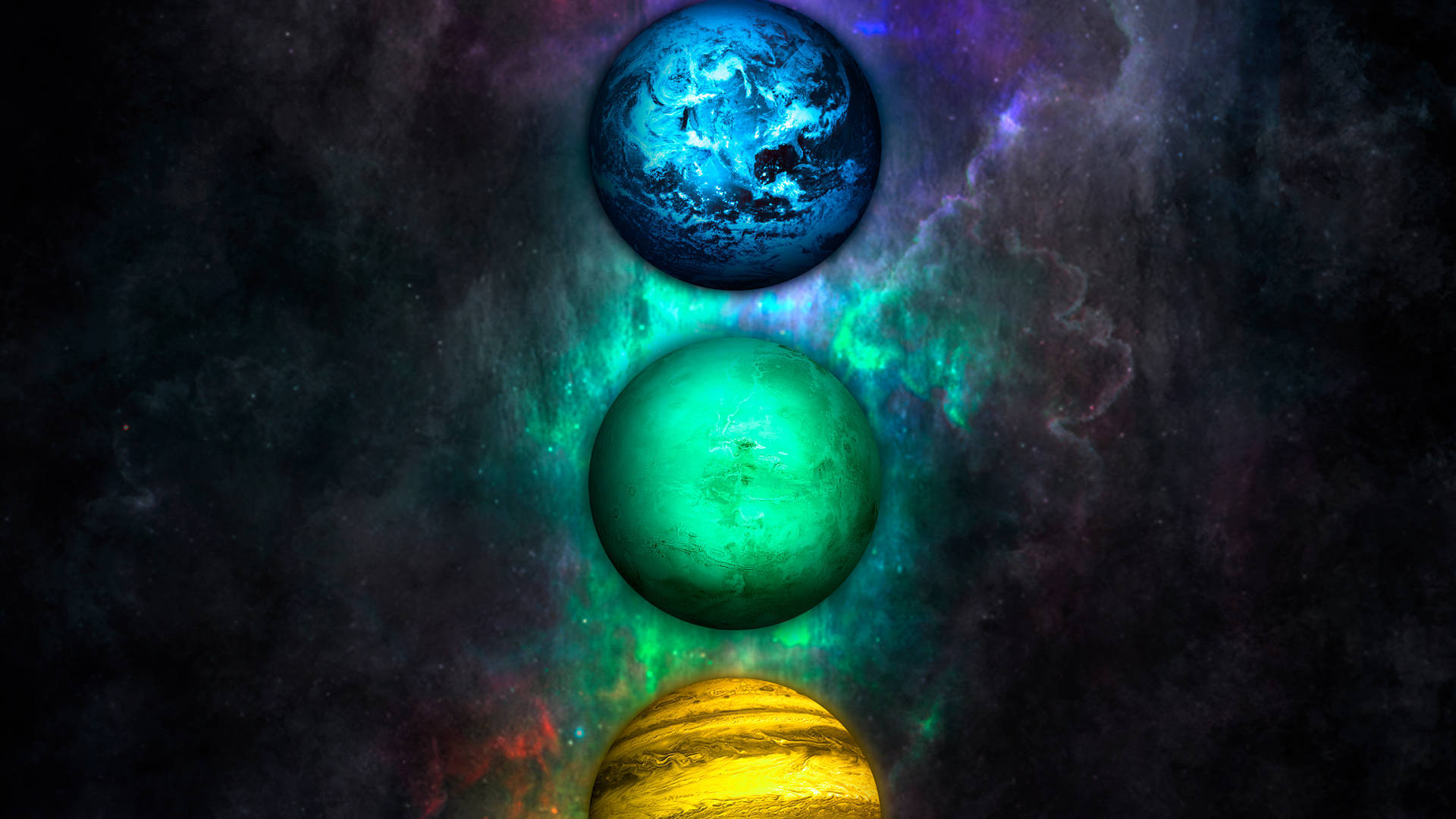 Tre planeter i rummet med en baggrund af stjerner Wallpaper