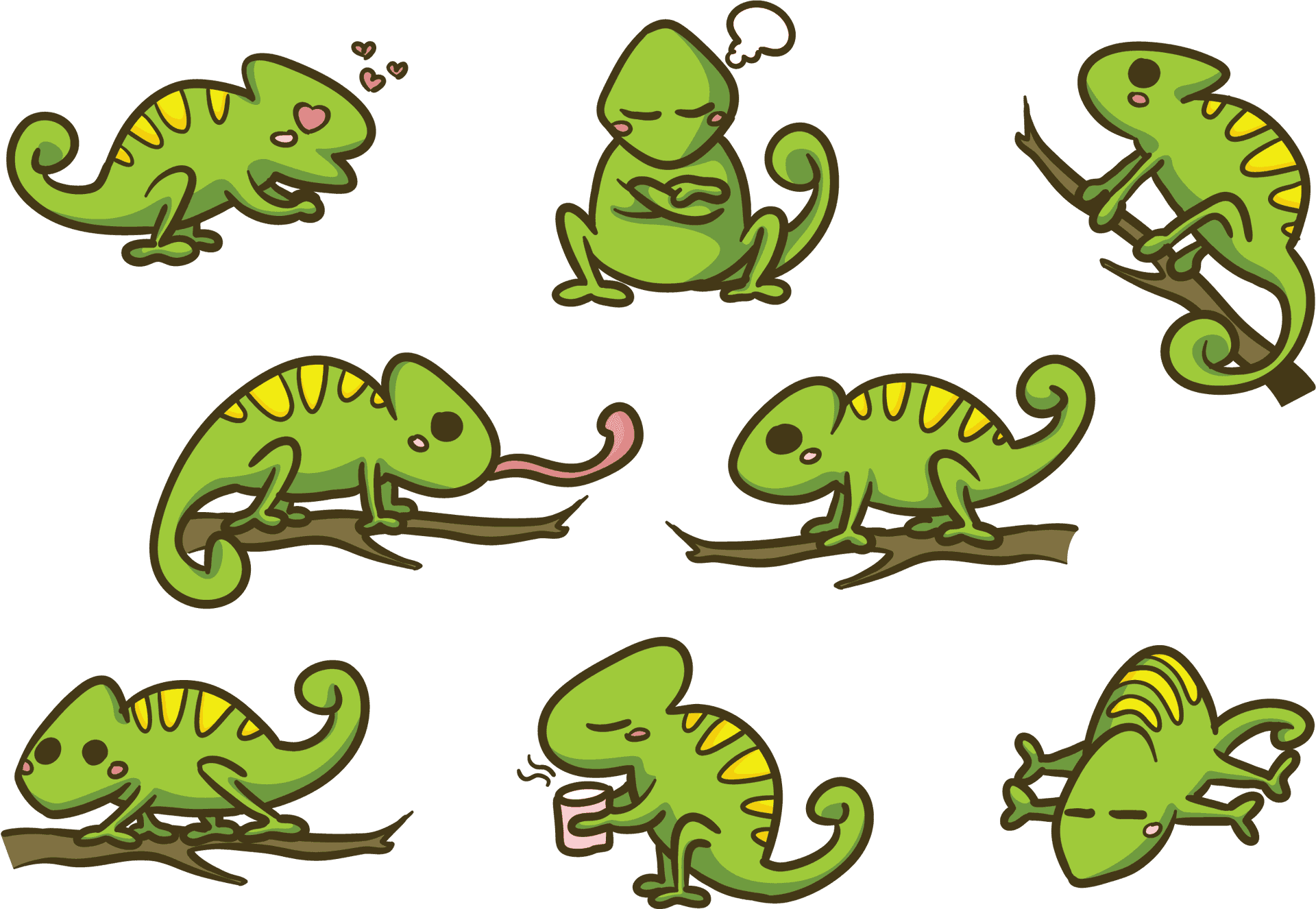 Chameleon_ Cartoon_ Collection_ Vector PNG