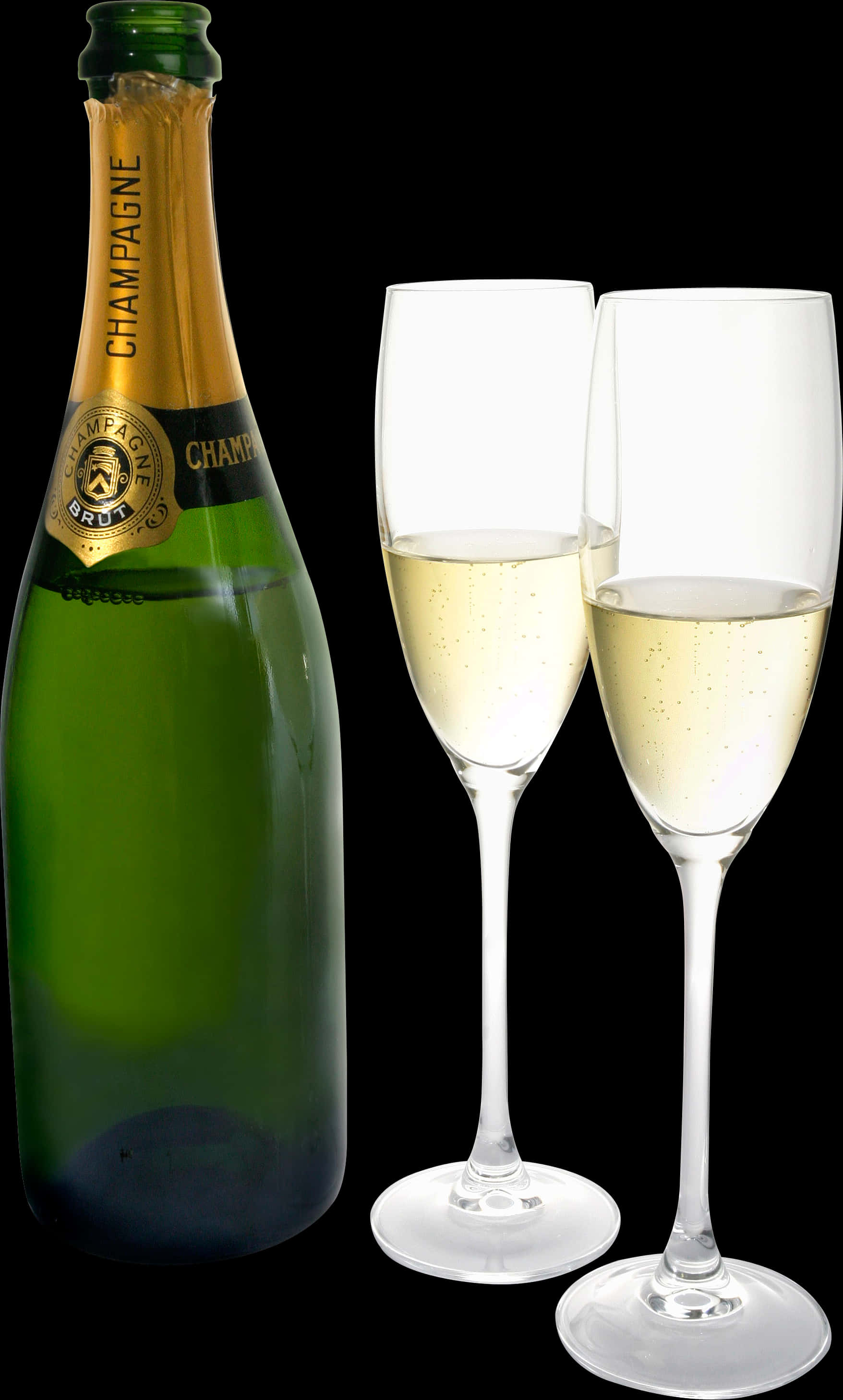 Champagne Celebration Bottleand Glasses PNG