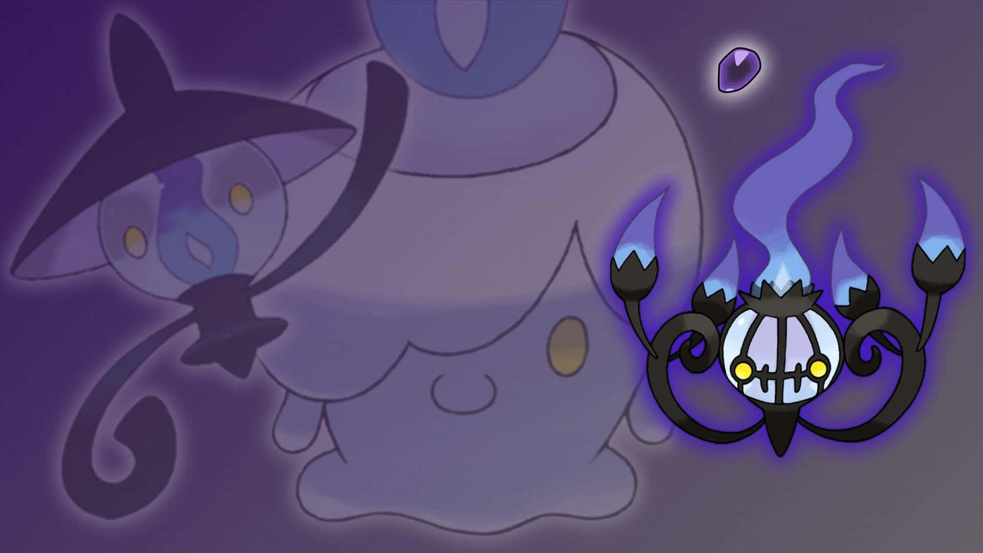 Chandelure With Silhouette Of Lampent And Litwick Wallpaper