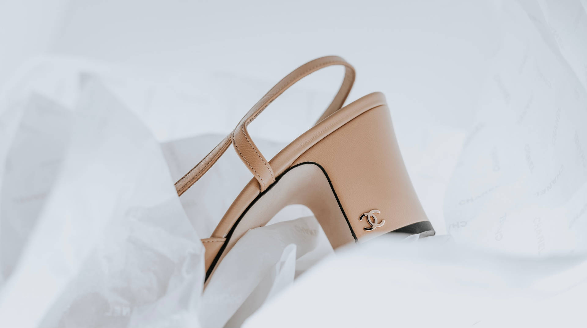 Chanel Beige Shoe Heel Logo Background